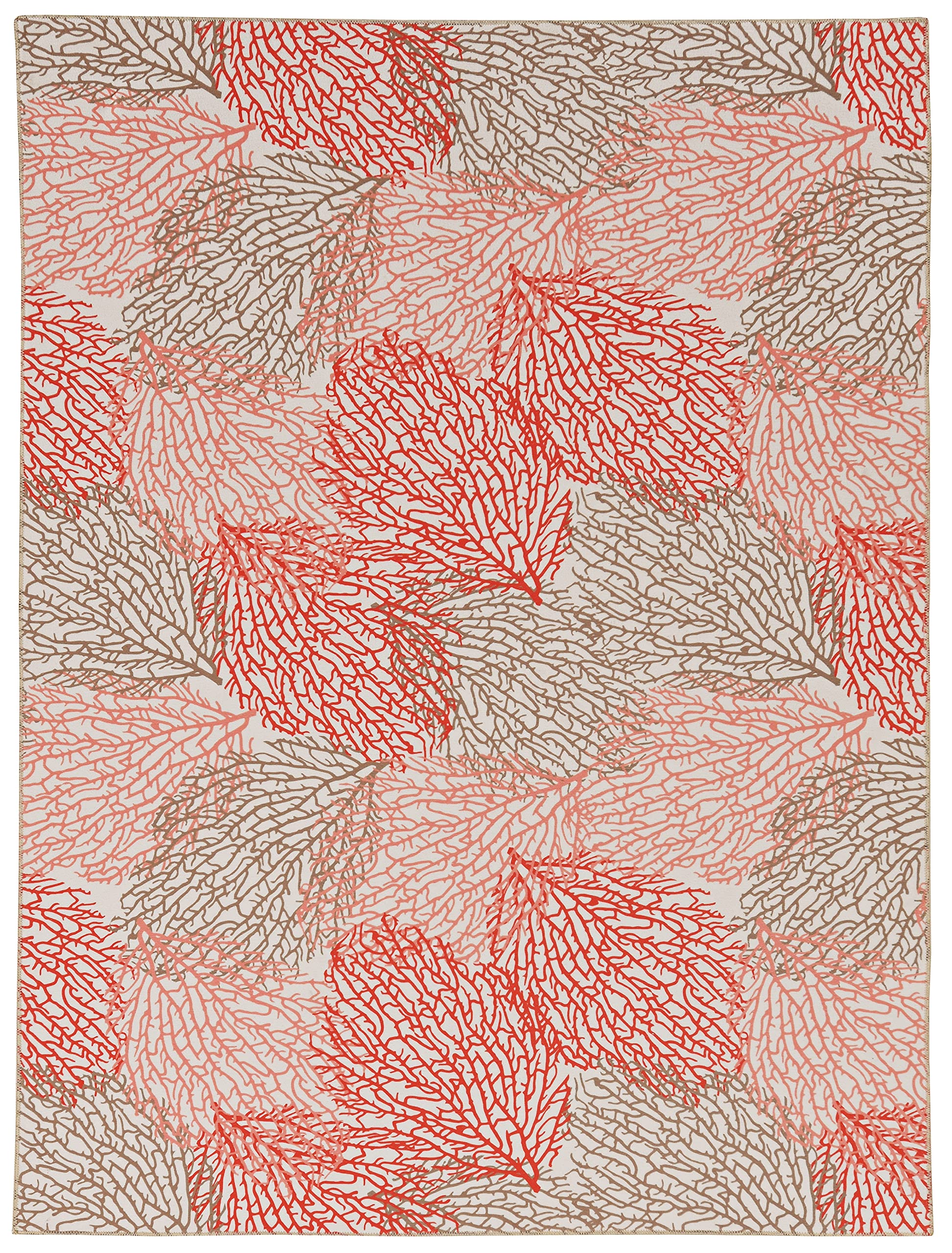 Linon The Anywhere Washable Rug - Varley Ivory/Coral 5' X 7' Area Rug - Machine Washable, Stain Resistant - Perfect for Living Room, Bedroom, or Dorm Decor