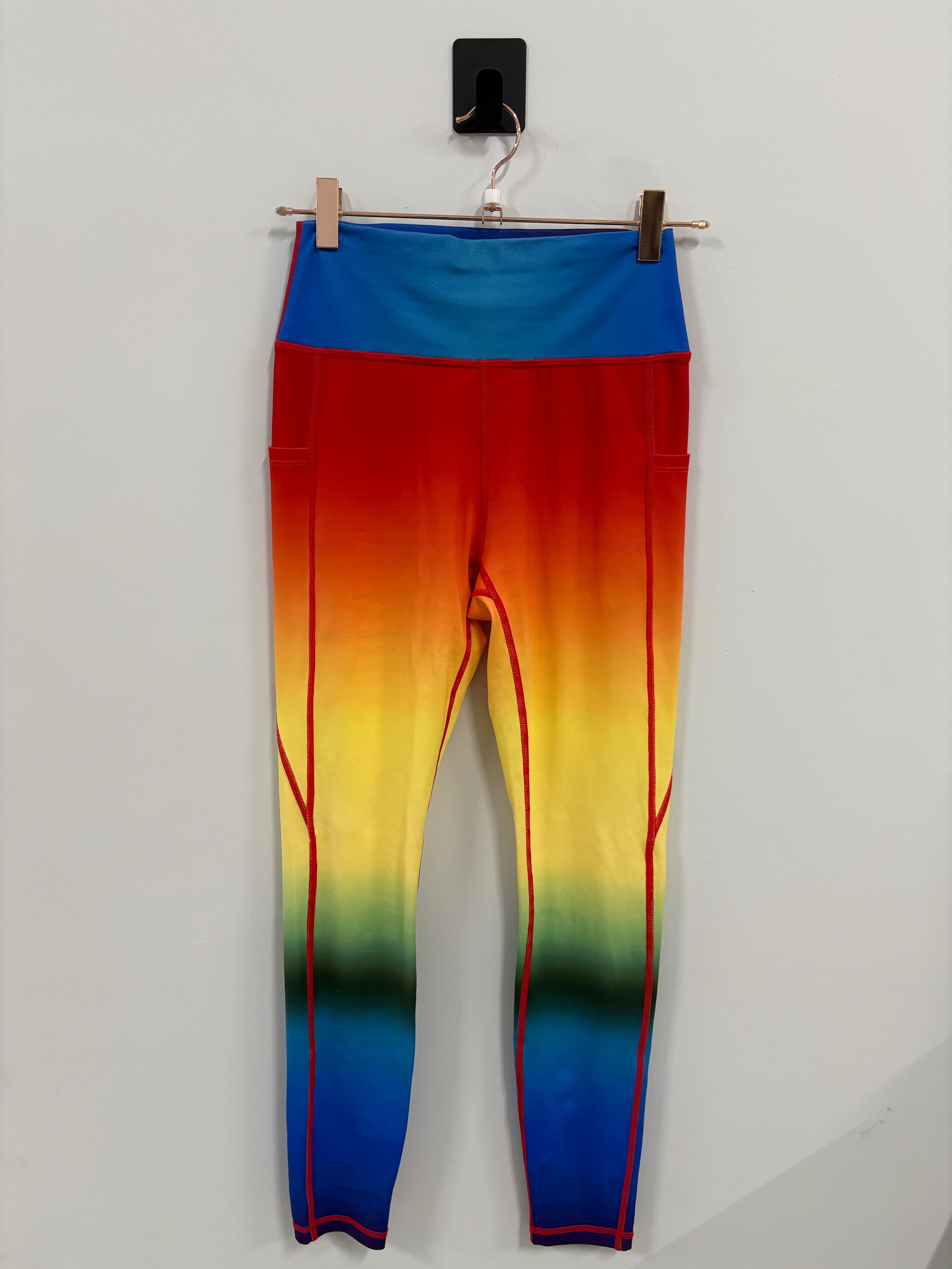Empowered High-Waisted Yoga Leggings with Pockets | Rainbow Print | Small Size | Perfect for Workouts, Running & Everyday Comfort