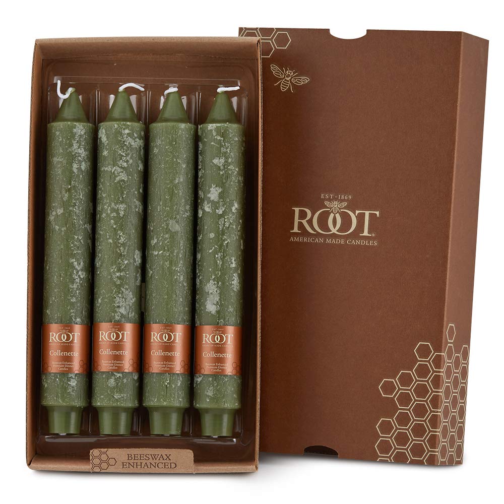 Root Candles 51972 Unscented Timberline Collenette 9-Inch Dinner Candles, 4-Pack, Dark Olive - Perfect for Romantic Dinners, Holiday Decor & Table Centerpieces