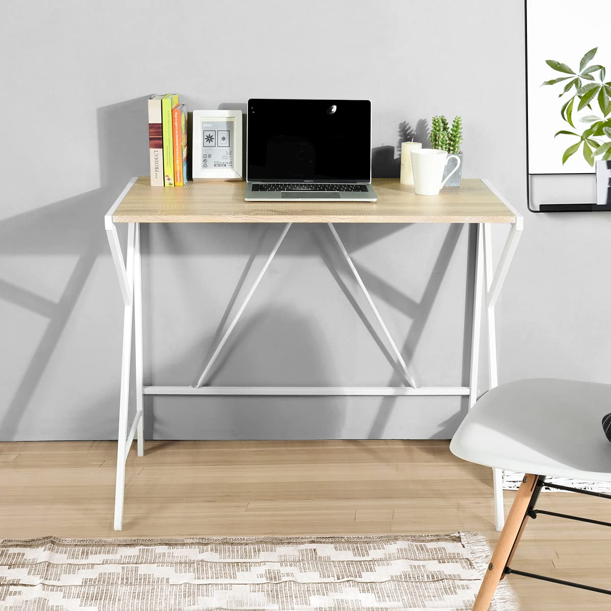 Modern Home Office Desk for Small Spaces - Oak Study & Computer Desk for Work & Study