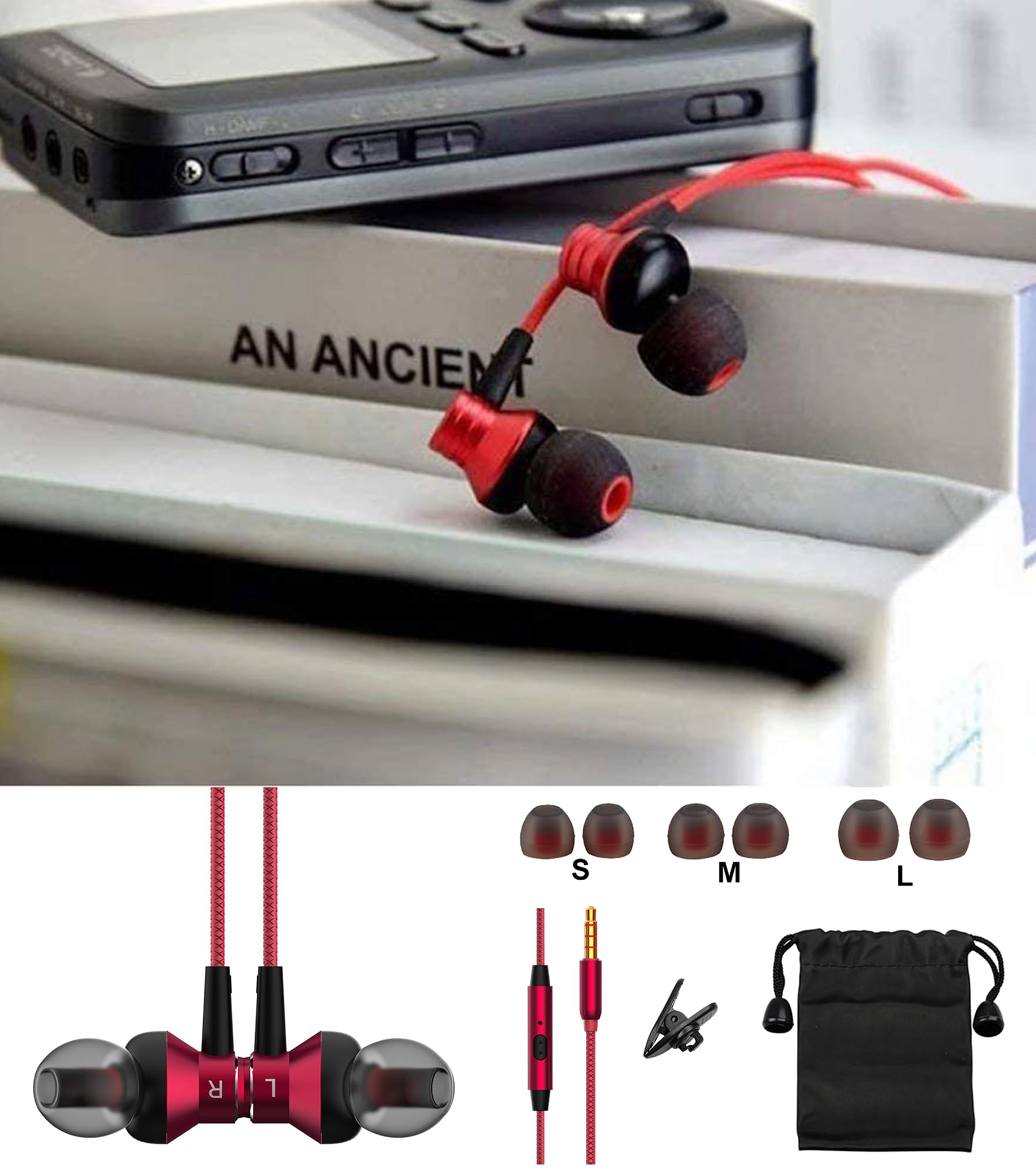 MR01 Comfortable Tangle-Free Wired In-Ear Headphones with Mic - Crystal Clear Sound & Noise Isolation for iPhone, Samsung, Laptop (Red) | Perfect for Commuting, Workouts & Gaming