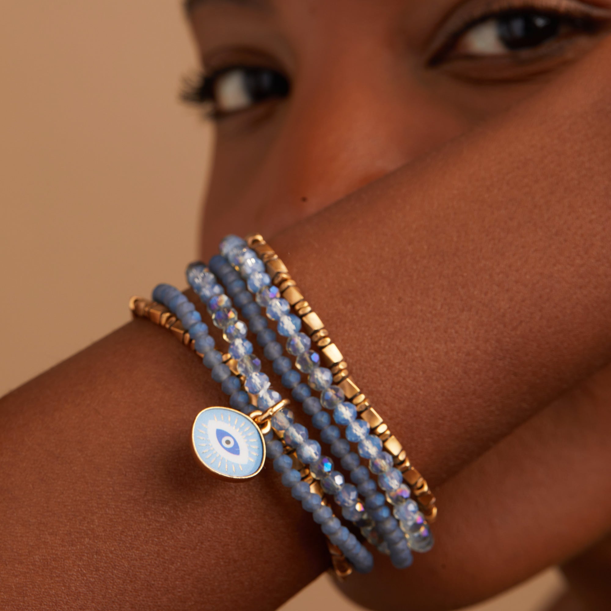 Evil Eye Stretch Bracelet Set of 3 - Protection & Good Luck Charm Bracelets for Women - Perfect for Yoga, Meditation & Everyday Wear