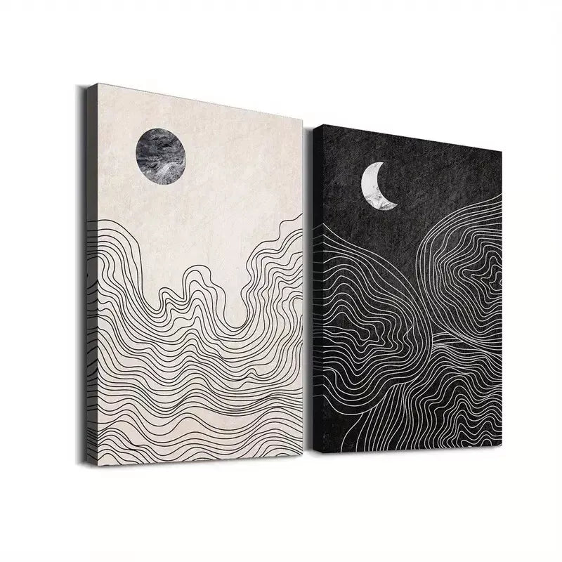 2 Piece Abstract Sun and Moon Geometric Framed Wall Art - 50x75cm High Quality Canvas Print | 100% Australian Made | Ready to Hang | Perfect for Living Room, Bedroom & Office Decor