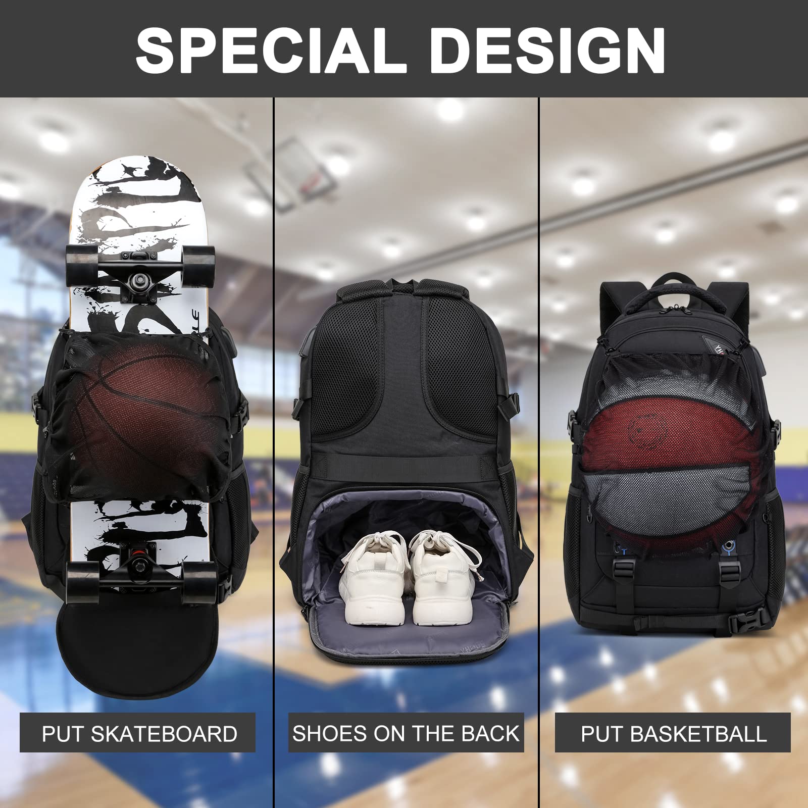 Skateboard Backpack for Men - Waterproof Laptop Backpack with USB Charging Port & RFID Anti-Theft Lock - Fits 15.6 Inch Laptop - Perfect for Business Travel, Commuting, and Outdoor Activities (Black)