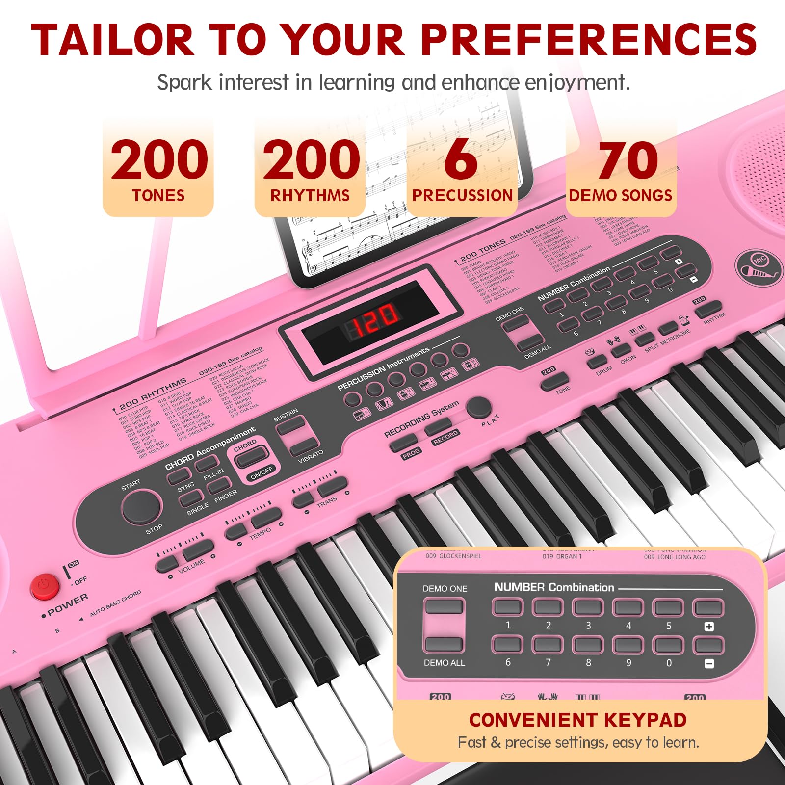 61-Key Electric Keyboard Piano with Lighted Keys, Stand, Bench, Microphone & Headphones - Portable Electronic Piano for Beginners | Home Practice, Music Lessons & Live Performances
