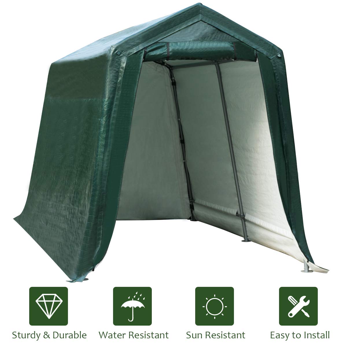 Tangkula 7x12 FT Heavy-Duty Outdoor Storage Shelter - All-Steel Metal Frame with Waterproof Ripstop Cover - Patio Storage Tent, Enclosed Carport Shed & Garage Shelter - Perfect for Backyard, Garden Equipment Storage & Vehicle Protection