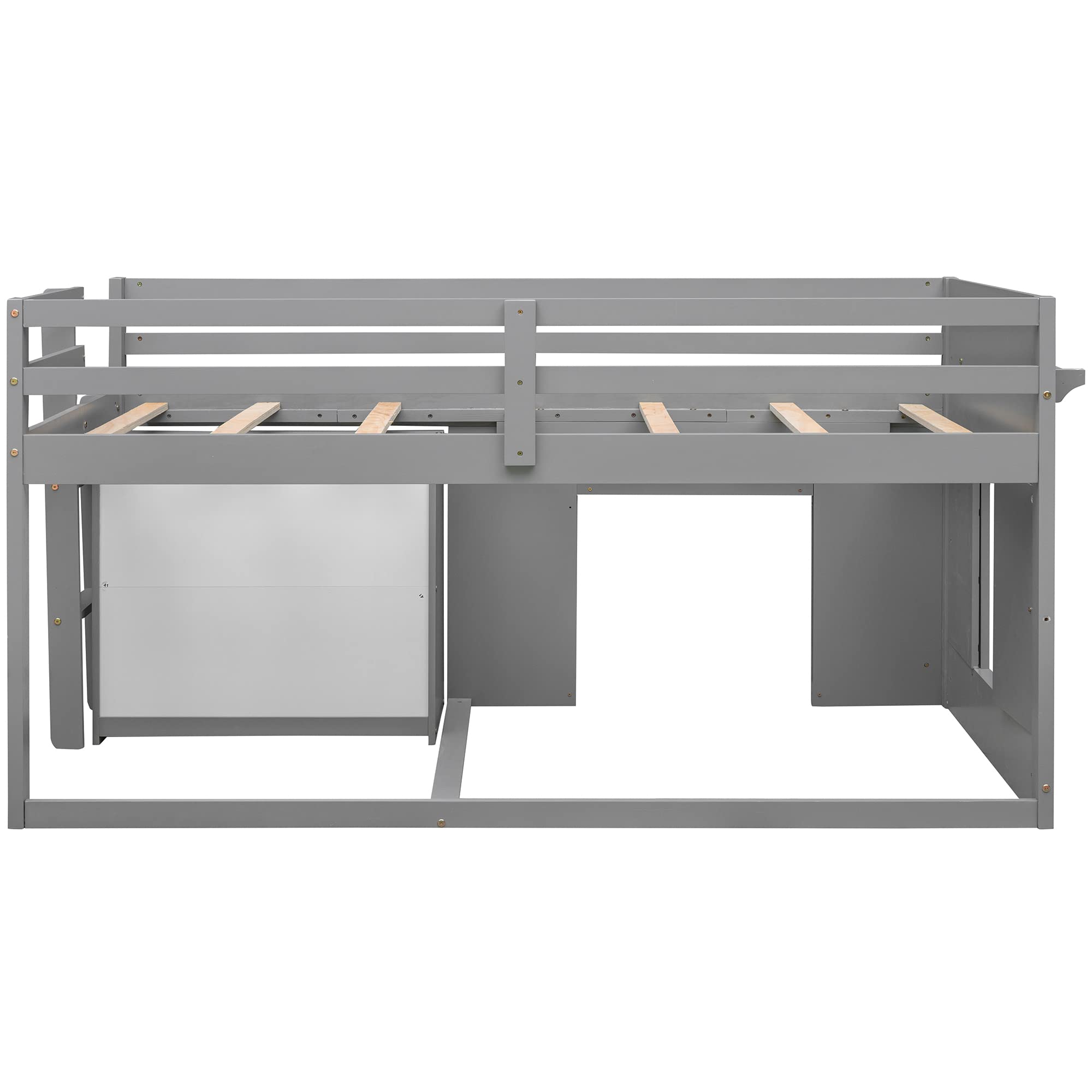 Twin Loft Bed with Storage - Solid Wood Frame for Kids - Space-Saving Gray Bedroom Solution