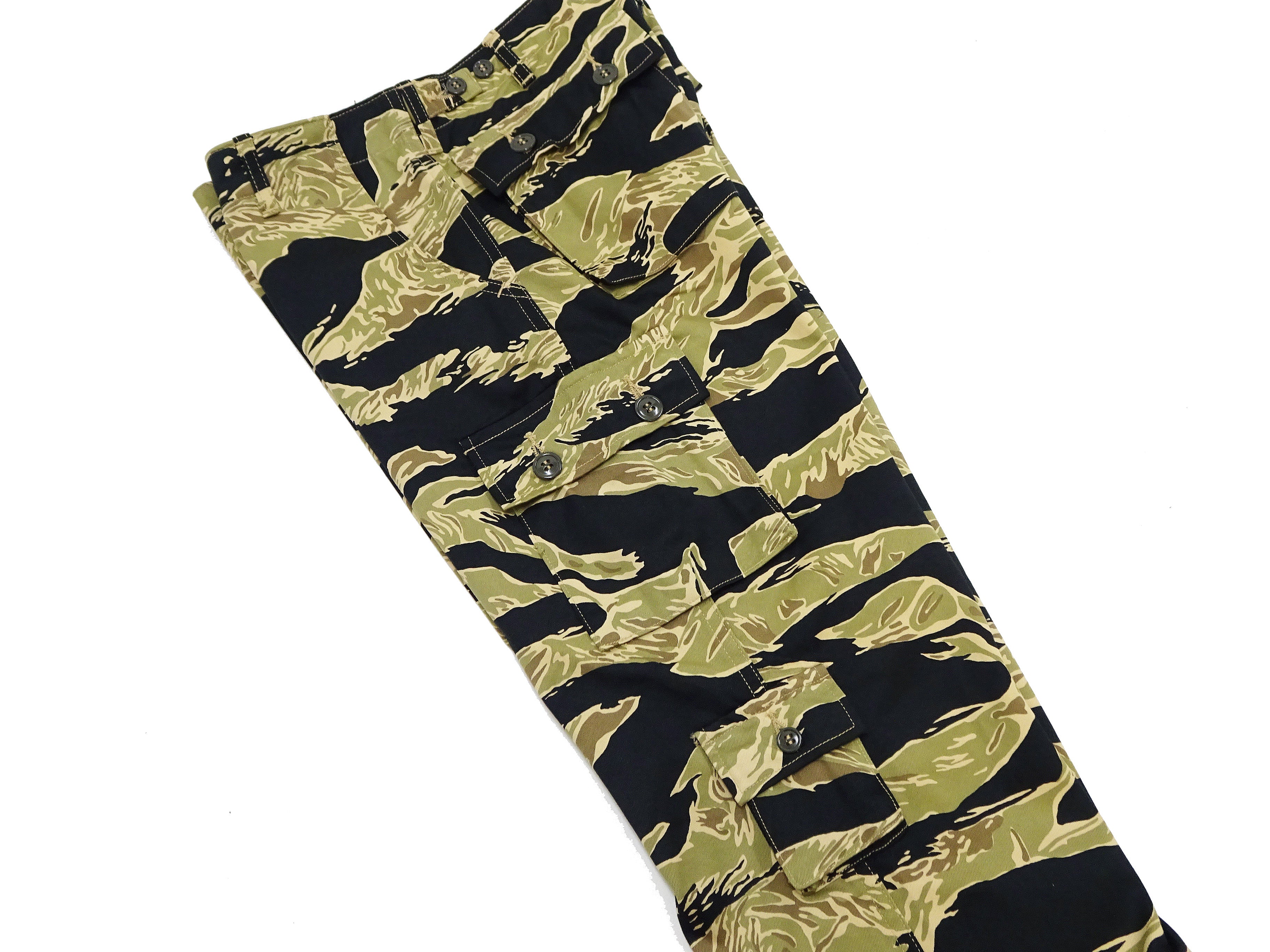 Buzz Rickson Men's Relaxed Fit Cargo Pants - US Military Gold Tiger Stripe Camouflage Tactical Trousers BR42502 | Durable Workwear for Outdoor Adventures, Hiking & Military Enthusiasts