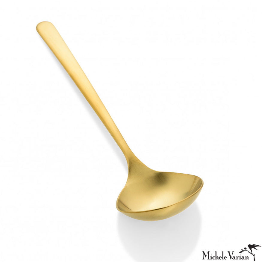 Premium Brushed Gold Ladle - Elegant Stainless Steel Serving Spoon for Soups, Stews, and Desserts - Perfect for Dinner Parties, Catering, and Home Cooking