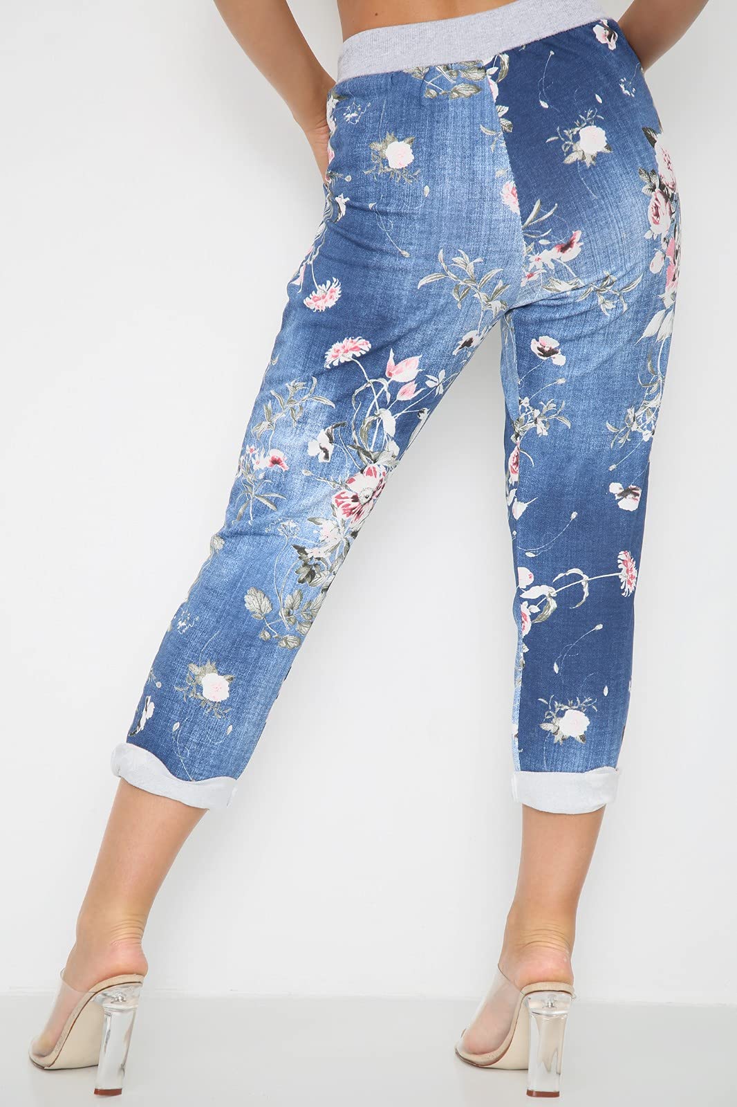 Women's Floral Print Denim Joggers - High Waisted Casual Sweatpants for Summer & Gym | Plus Size 6-20 | Perfect for Yoga, Running Errands & Lounge Wear