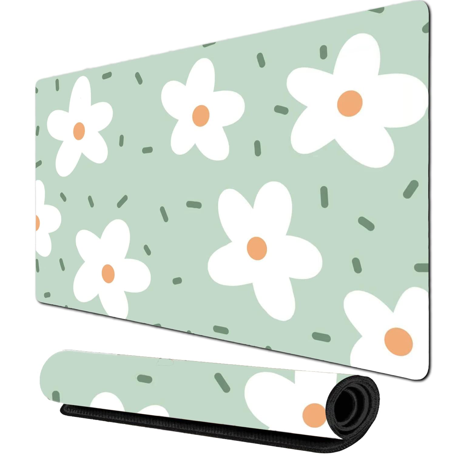 XXL Extended Gaming Mouse Pad - Non-Slip Rubber Base, Waterproof Keyboard & Mouse Mat for Work, Office & Home (White Floral) | Perfect for PC Gaming, Computer Workstations & Home Office Desks