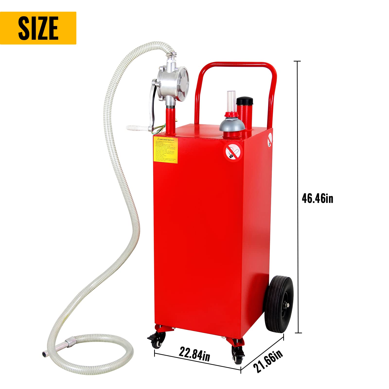 30 Gallon Portable Gas Caddy with Pump - 4 Wheel Rolling Fuel Storage Tank for Gasoline & Diesel - Heavy Duty Rubber Wheels for Cars, Lawn Mowers, ATVs, Boats, Motorcycles (Red) - Ideal for Garage, Farm, Construction Sites & Outdoor Equipment Fueling