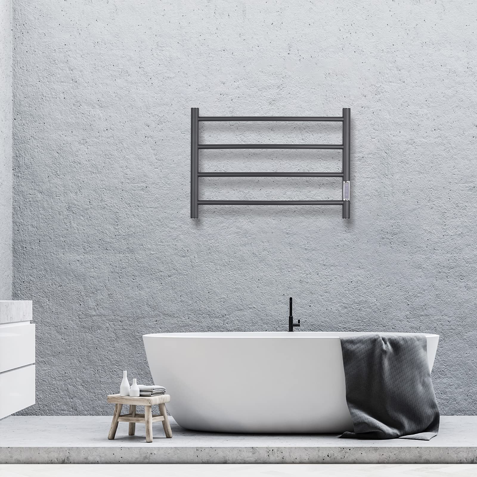 ETW29 Electric Towel Warmer with Built-in Timer - Wall Mounted Bathroom Heated Towel Rack, Plug-in Black - Perfect for Spa, Luxury Bathrooms & Cold Weather Comfort