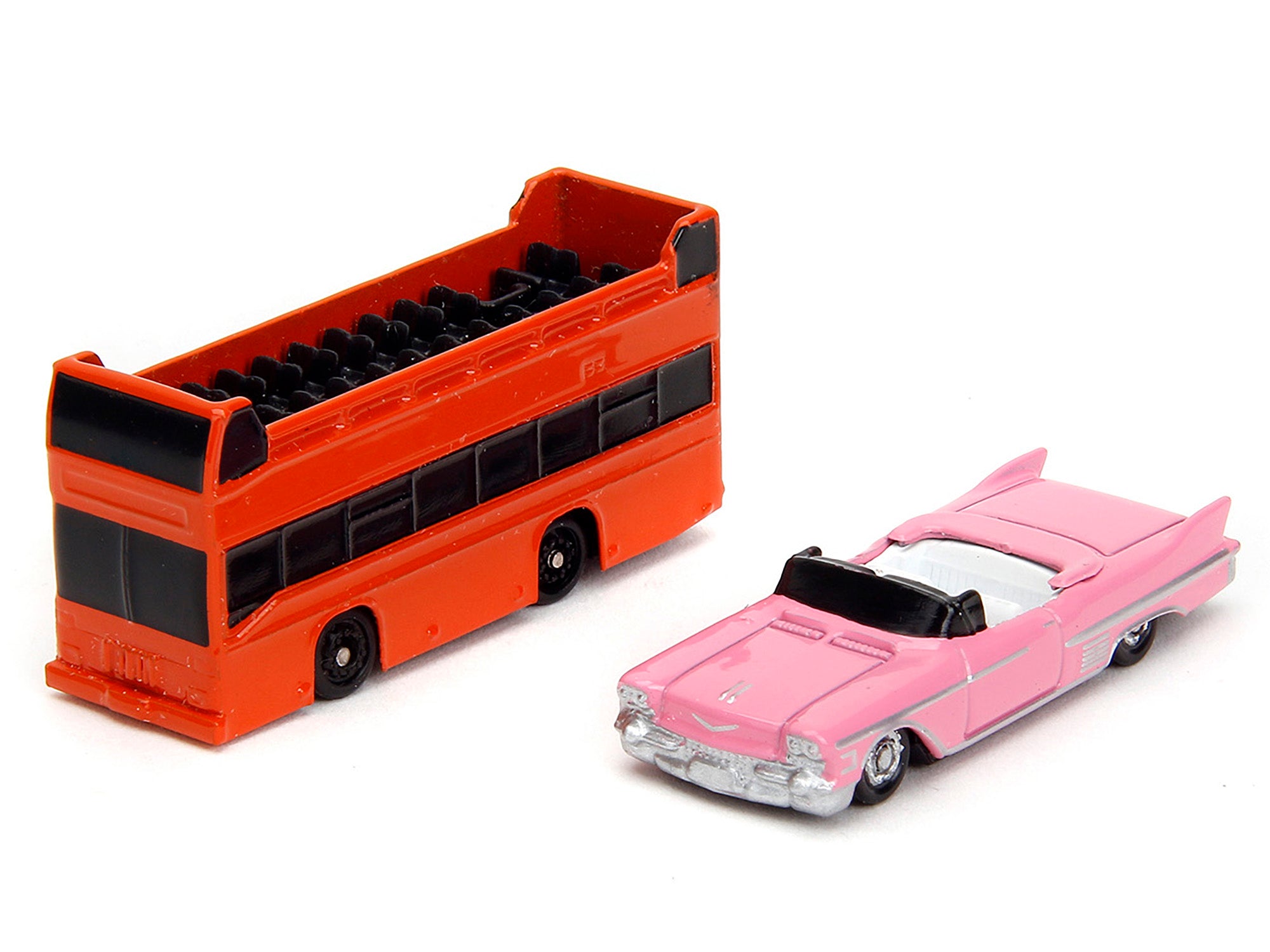 Jada Hollywood 100 Walk of Fame Diorama - Pink Convertible & Double Decker Bus Nano Scene Series Model | Collectible Miniature Display for Movie Fans & Home Decor