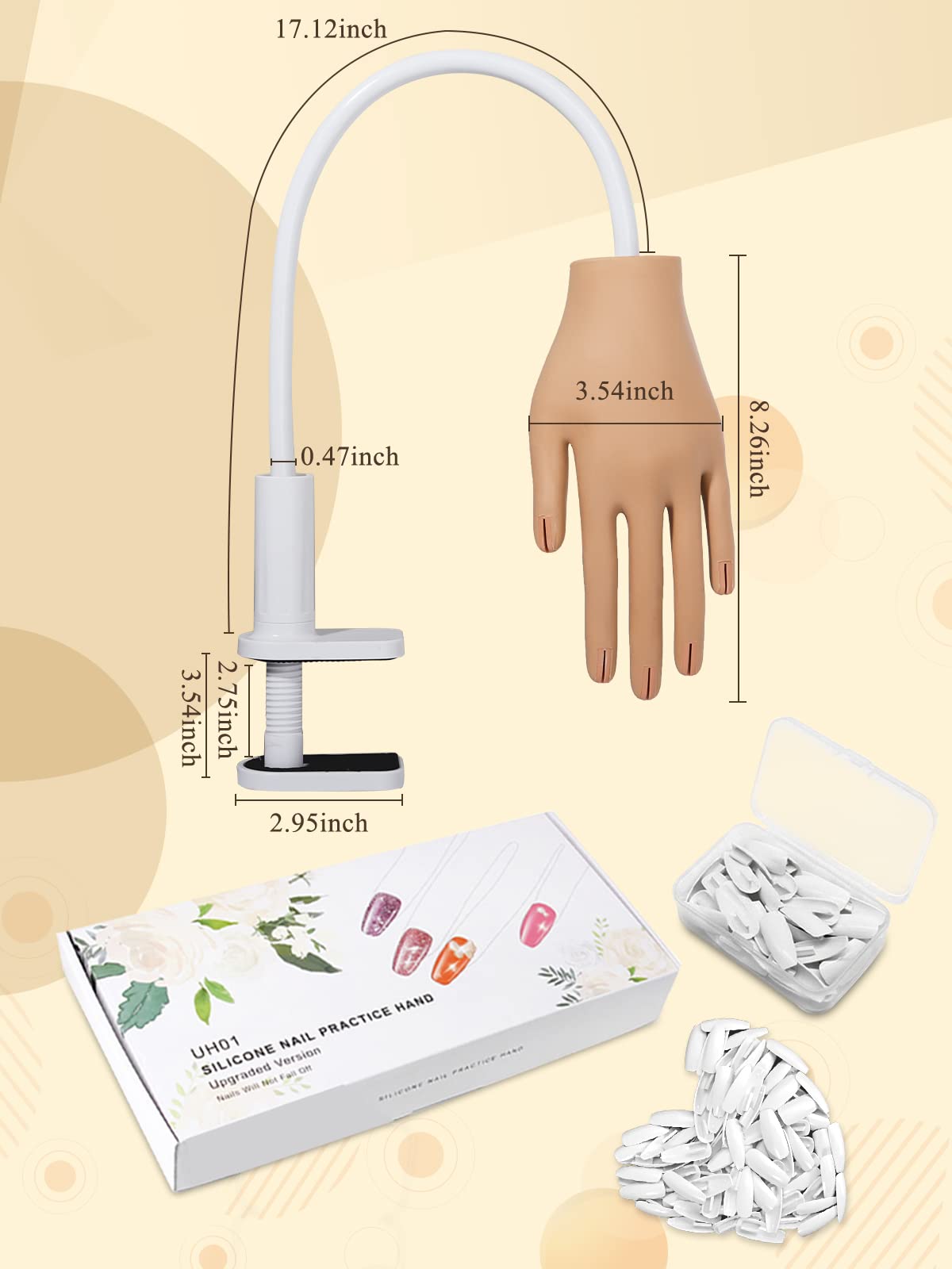 Professional Acrylic Nail Practice Hand - Flexible & Movable Fake Nail Training Hand for Beginners, Prevents Nail Tips from Falling Off - Perfect for Nail Tech Students, Salon Practice & DIY Manicure Training at Home