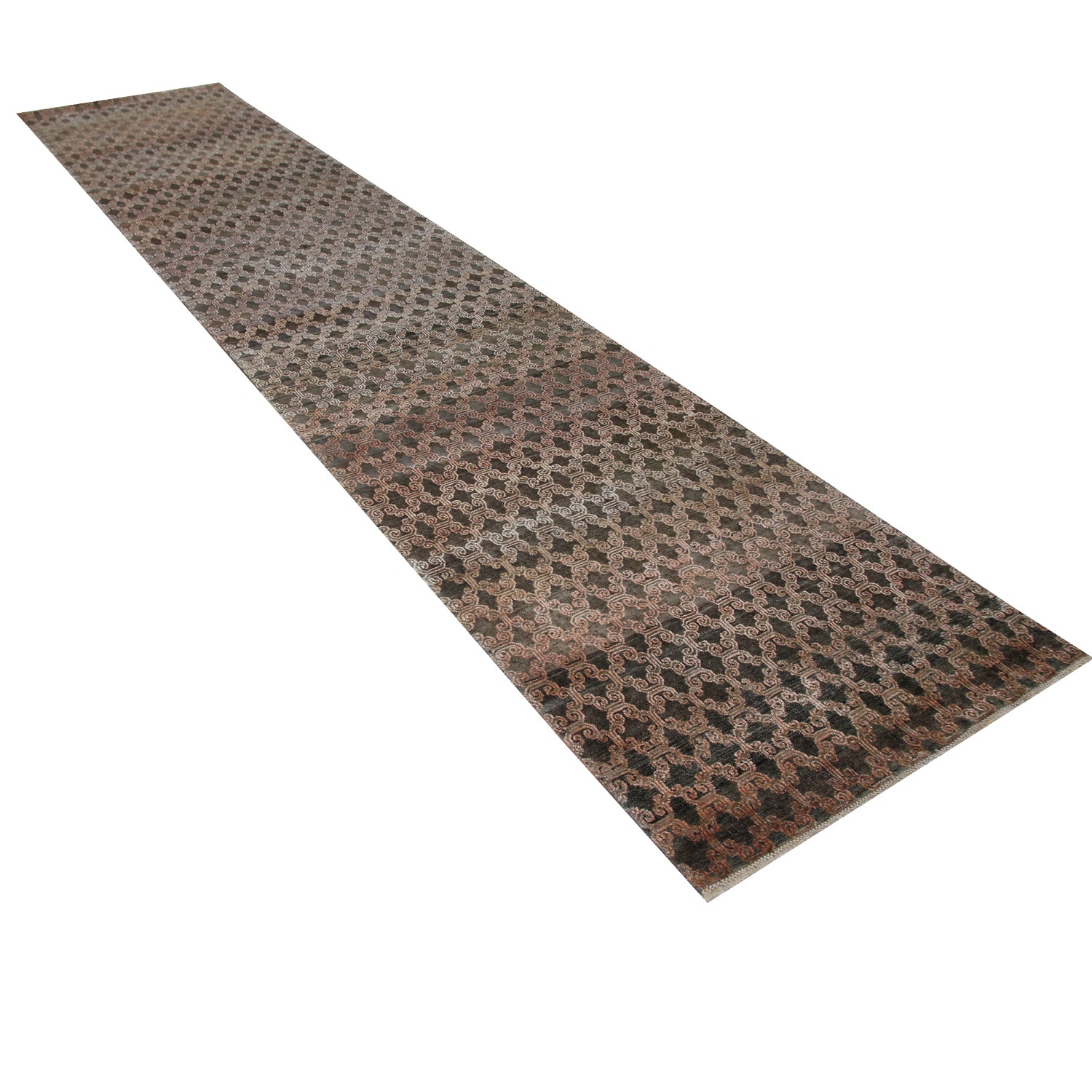 Premium Brown Alchemy Transitional Wool Silk Blend Runner Rug 3' x 14'10 - Elegant Home Decor for Living Room, Bedroom & Hallway