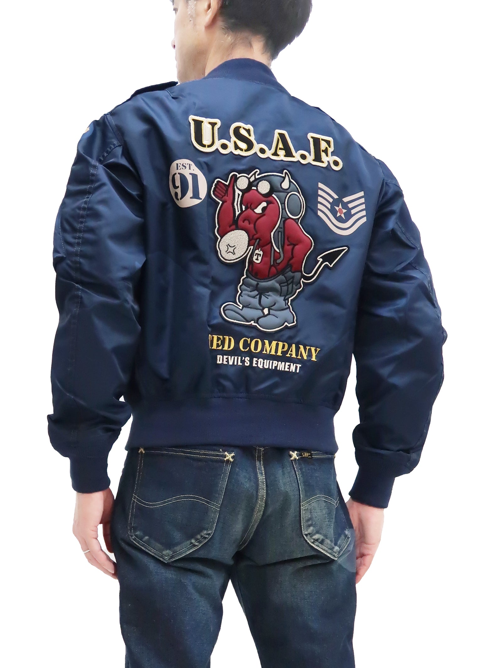 Tedman Men's Lightweight Nylon Bomber Jacket - TL2 190 Flight Jacket in Navy Blue | Lucky Devil Custom Design | Perfect for Casual Wear, Travel & Outdoor Activities