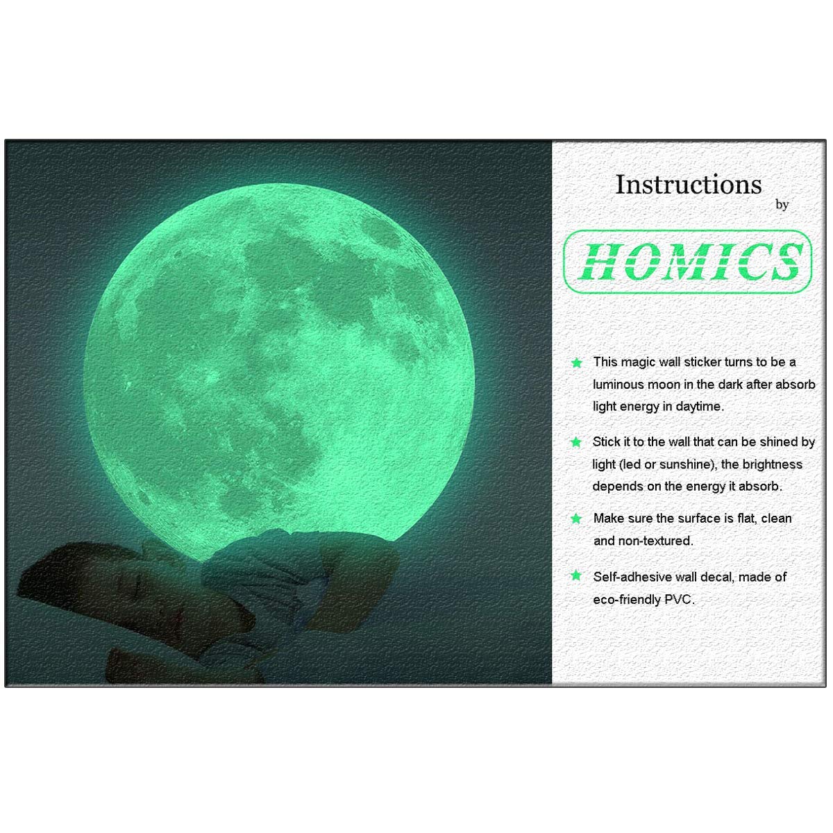 ALINKER Glow in The Dark Moon Wall Stickers - Luminous Decals for Kids Room Decor, Nursery, Bedroom (Green) | Perfect for Night Lights, Space-Themed Parties & DIY Wall Art