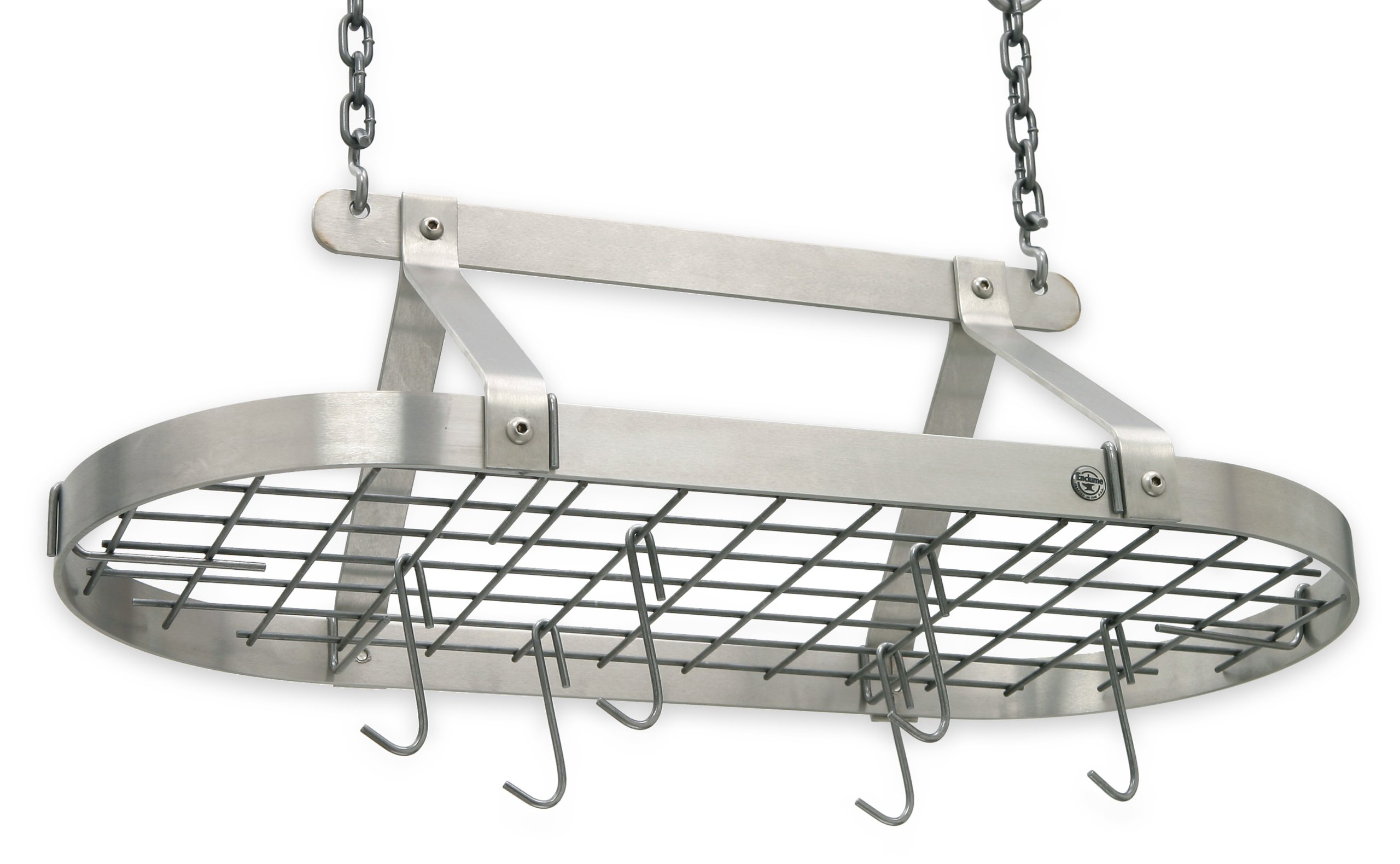 Stainless Steel Classic Oval Ceiling Pot Rack - Enclume Décor Style - Perfect for Kitchen Organization & Space Saving Storage