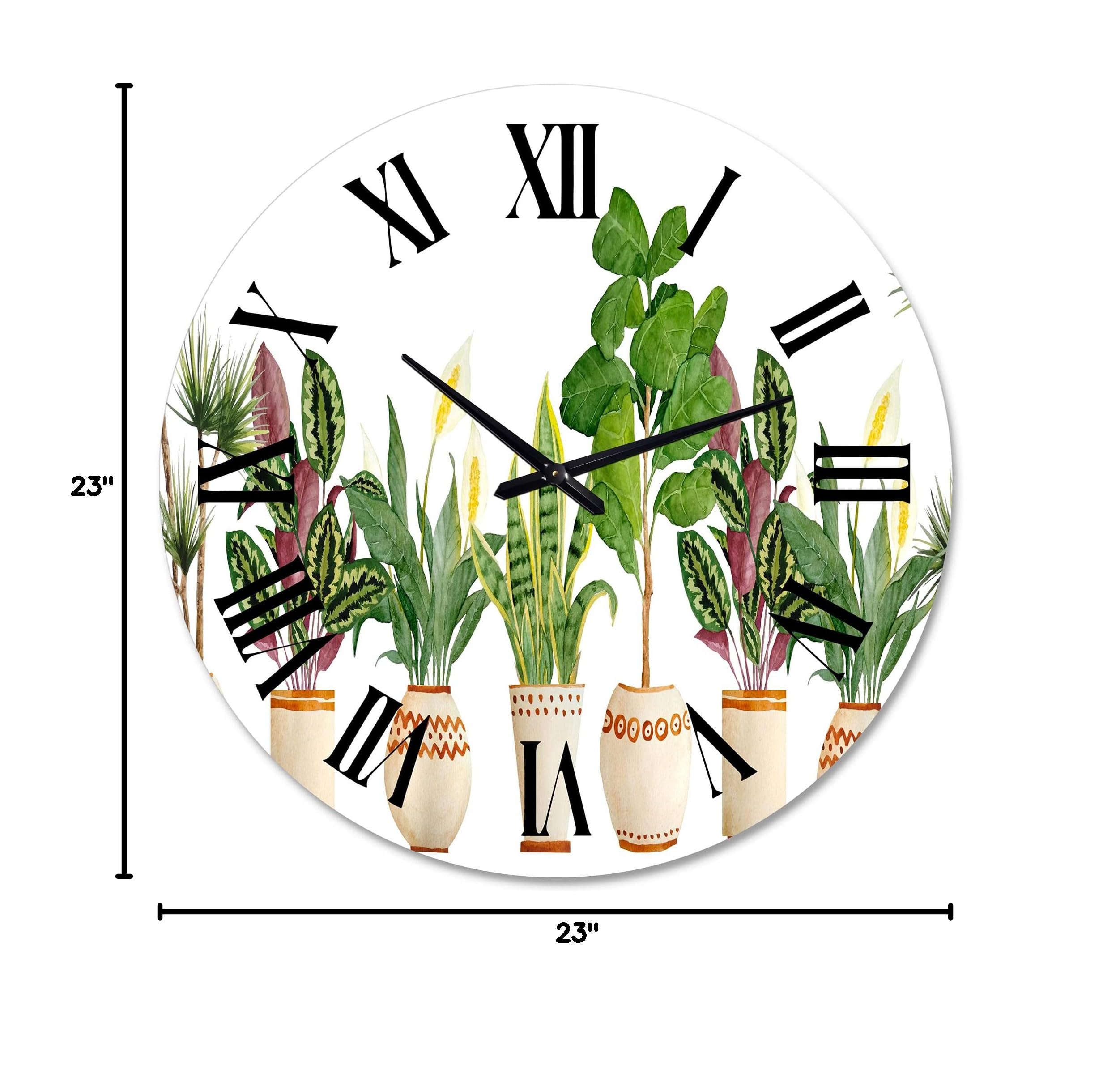 Large Farmhouse Wall Clock with Trio of Houseplants & Sansevieria Snake Plant Design - Floral & Botanical Decor for Kitchen, Living Room, or Office | Perfect for Home, Farmhouse, and Rustic Interior Styling