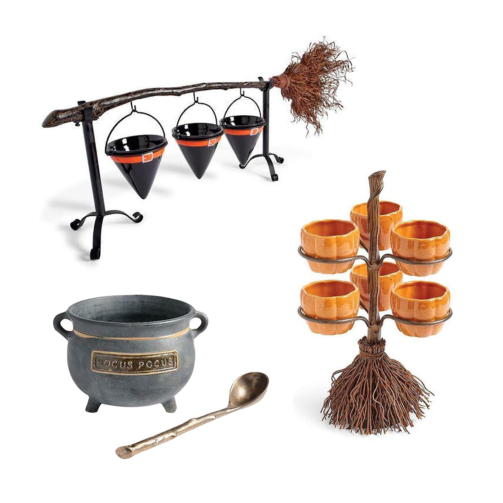 Halloween Broomstick Pumpkin Snack Bowl with Removable Basket - Witch Hat Stand Candy Holder for Parties, Decor, Snacks, Salad & Desserts | Perfect for Halloween Decorations, Trick-or-Treat Candy Display & Themed Party Serving