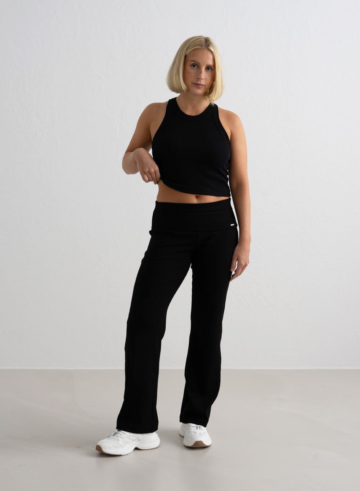 Black Ease Ribbed Petite Pants for Women - Comfortable Stretchy Slim Fit Ankle Pants for Work, Office & Casual Wear