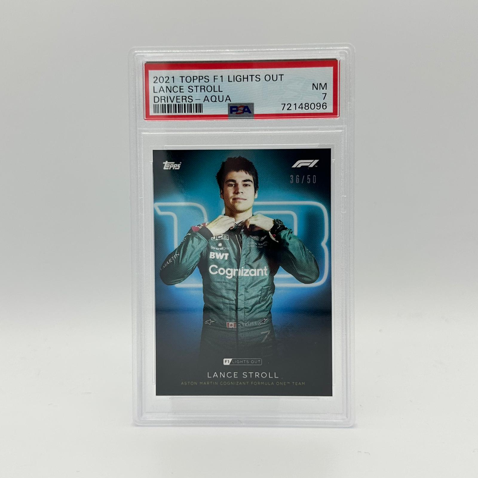 Lance Stroll PSA 7 36/50 Aqua Parallel F1 Racing Card - Collectible Memorabilia for Motorsport Fans & Card Enthusiasts | Perfect for Display, Trading, and Investment