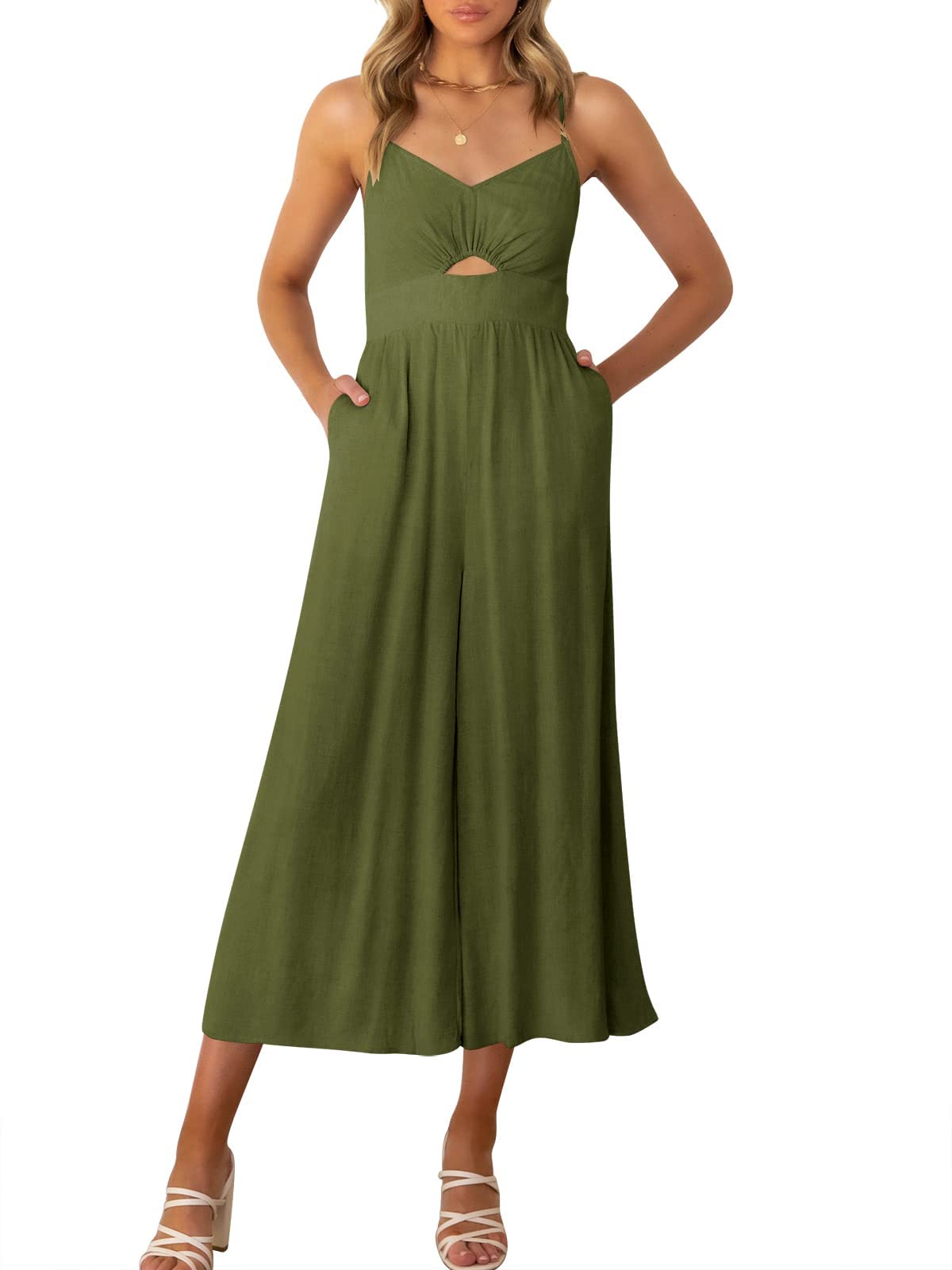 Women's Casual Wide Leg Jumpsuit - One Shoulder Spaghetti Strap Lounge Romper Playsuit | Summer Beach Outfit, Vacation Wear, Boho Chic Fashion