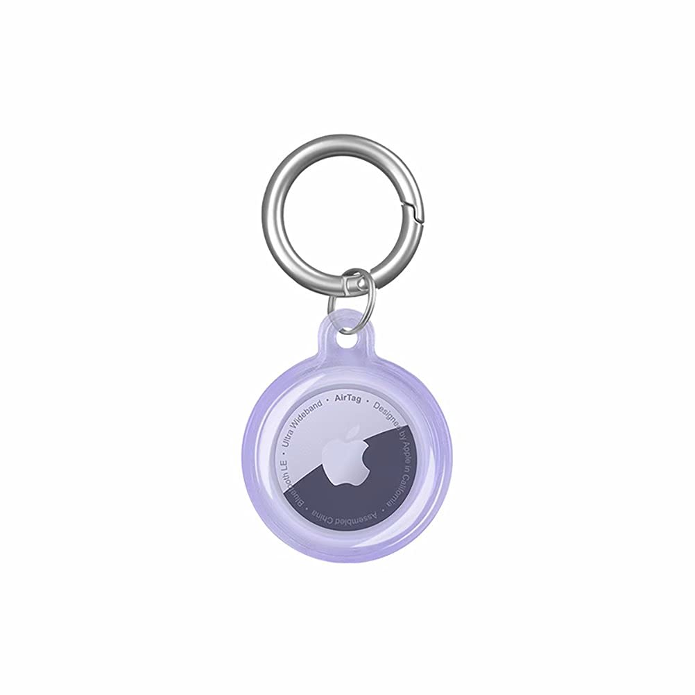 Anti-Scratch Full Body Protective Case for Apple AirTag 2021 - Soft Silicone TPU Cover with Keychain Ring Holder (1 Pack, Purple) - Perfect for Keychains, Luggage Tags & Pet Collars