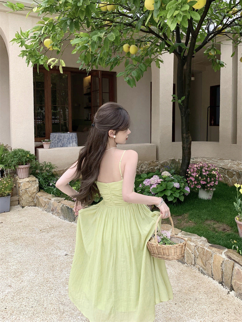 Green Fairy Spaghetti Strap Long Dress - Women's Summer Flowy Maxi Dress with Side Slit, Boho Beach Cover Up, Casual Sundress for Vacation, Party, Date Night