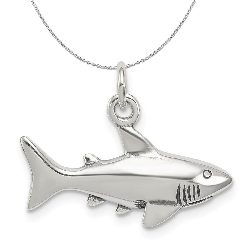 Antiqued Sterling Silver Shark Charm Necklace with Black Bow - Perfect for Gifts, Beach Lovers & Jewelry Collectors