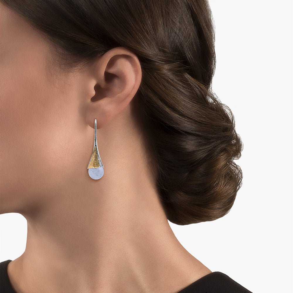 Elegant Butterfly Ginkgo Leaf Earrings with Chalcedony & Diamond Accents - Perfect for Weddings, Parties & Special Occasions