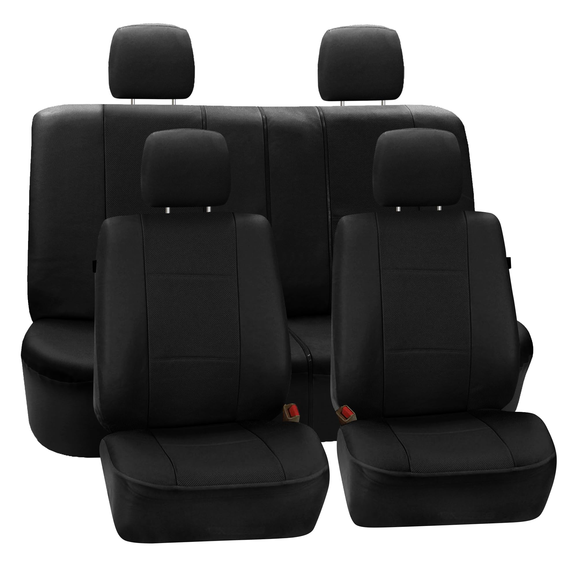 Premium FH Group Full Set Faux Leather Car Seat Covers - Universal Fit for SUV & Sedan - Low Back Front & Split Bench Rear Seats - Airbag Compatible - Black - Perfect for Daily Commute & Road Trips