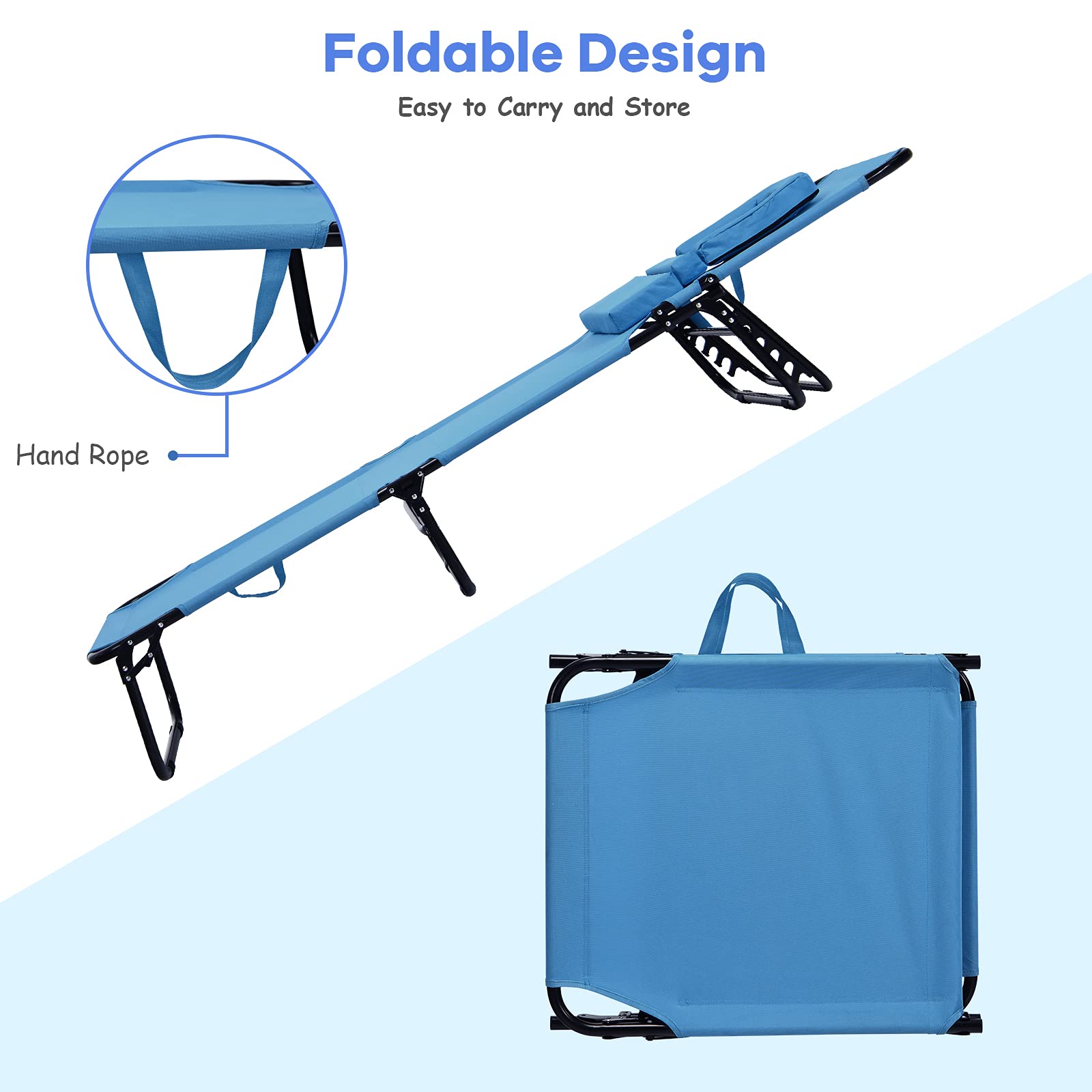 GYMAX Adjustable Folding Beach Lounge Chair - Portable Sunbathing Chair with Face Hole, Reclining Patio Chair for Poolside, Backyard & Outdoor Relaxation (2-Pack) | Perfect for Beach, Garden, Camping & Vacation Use