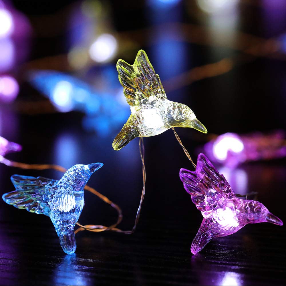 Hummingbird Decorative String Lights - 13.85 Ft 40 LED Cool White Weatherproof Fairy Lights with Remote & Timer | 8 Modes Battery Operated for Holiday Parties, Weddings, Bedrooms, Gardens, Patios & Outdoor Decor