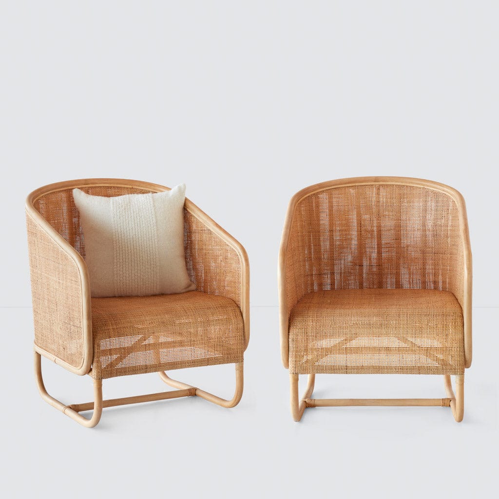 Lindu Cane Lounge Chair - Handwoven Rattan Patio Chair with Cushion - Perfect for Outdoor, Garden, Poolside & Balcony Relaxation