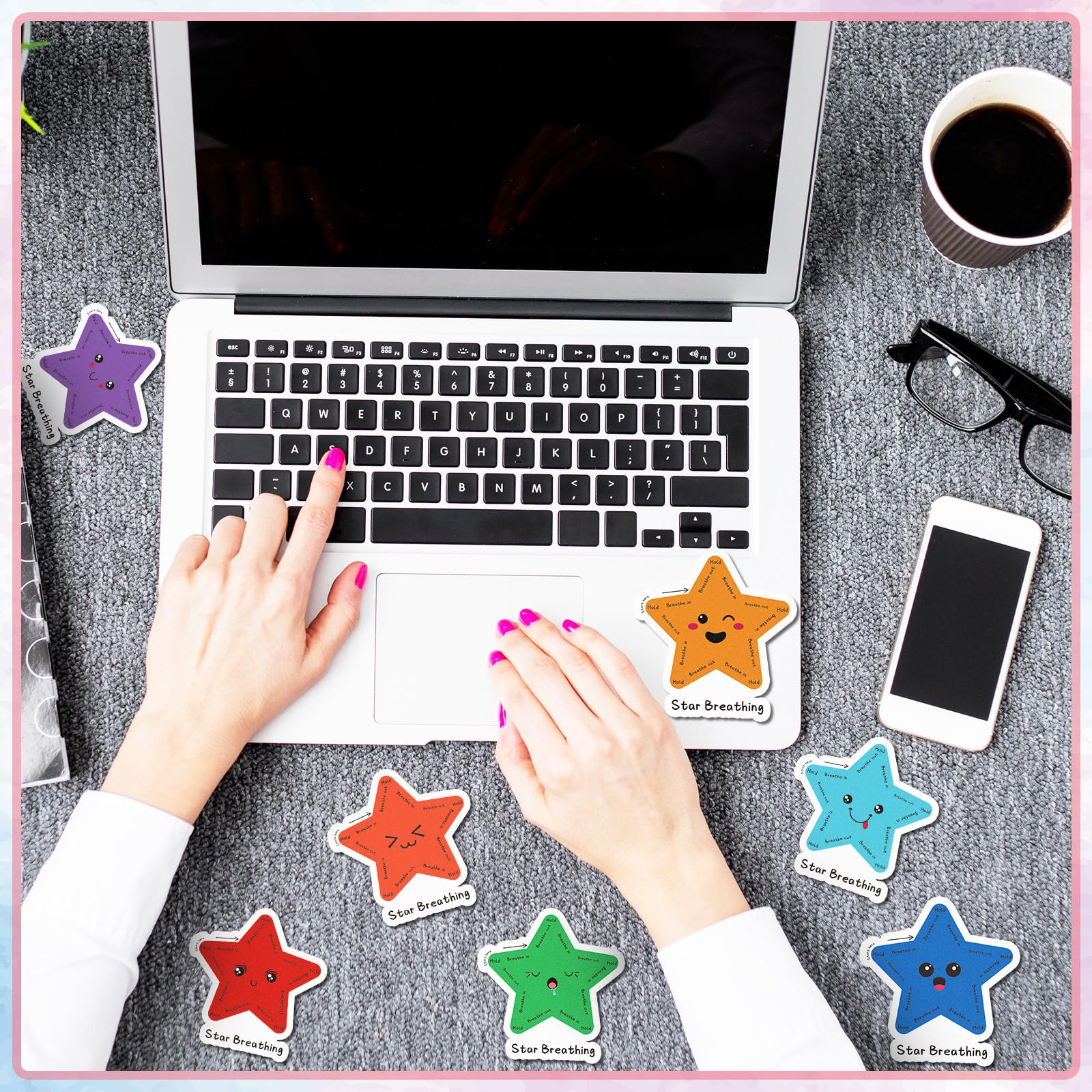 100 Pcs Sensory Strips for Anxiety Relief - Calming Mindfulness Stickers with Different Textures, Fidget Stress Relief Tools for Adults, Desk & Office Anxiety Management (Star Pattern) - Perfect for ADHD, Autism & Mental Health Focus