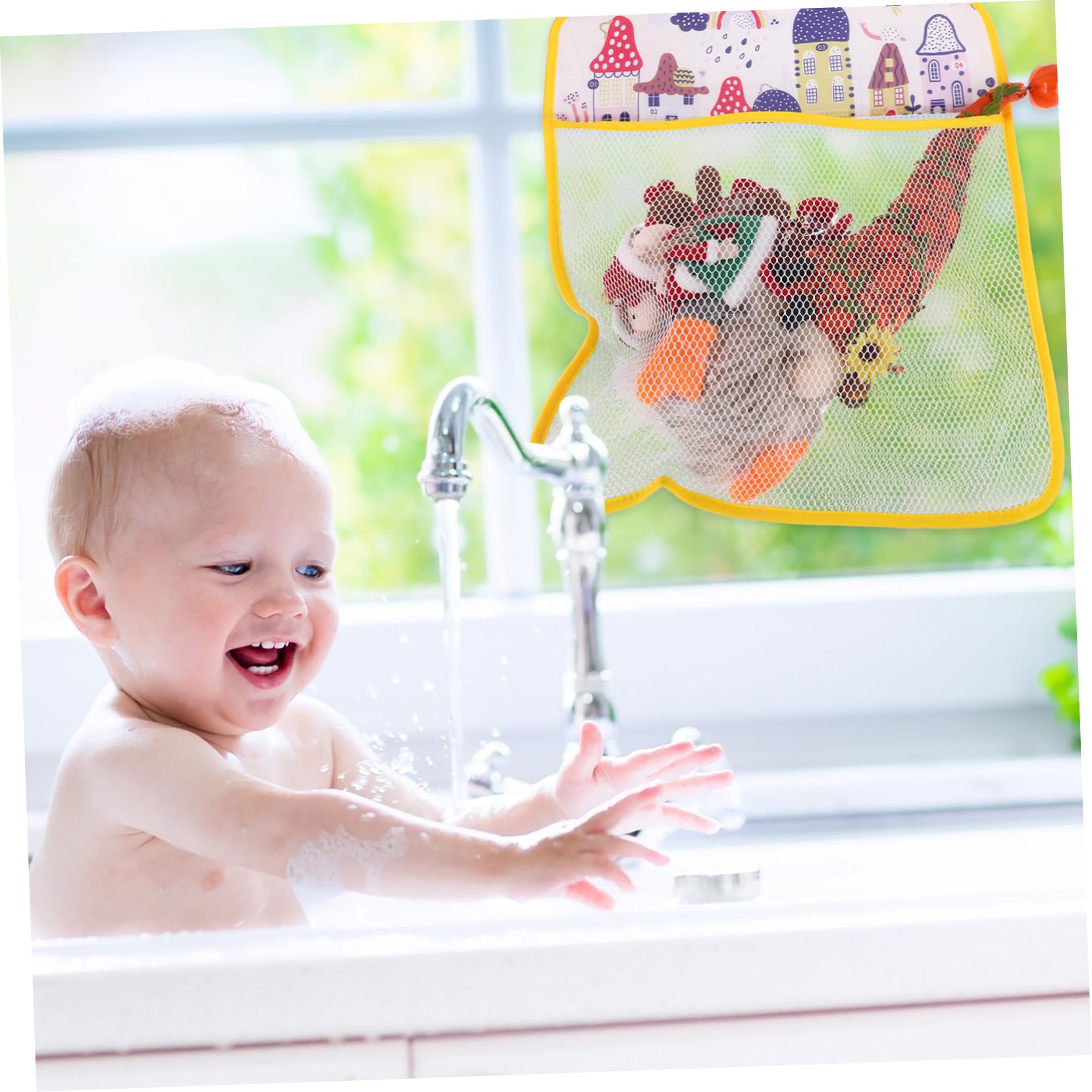 FOYTOKI Multi-Functional Bath Toys Organizer - Wall Mounted Storage Bag & Mesh Net for Boys and Girls - Waterproof Toy Holder for Bathtub - Easy to Clean - Perfect for Bathroom Organization and Kids' Bath Time Fun