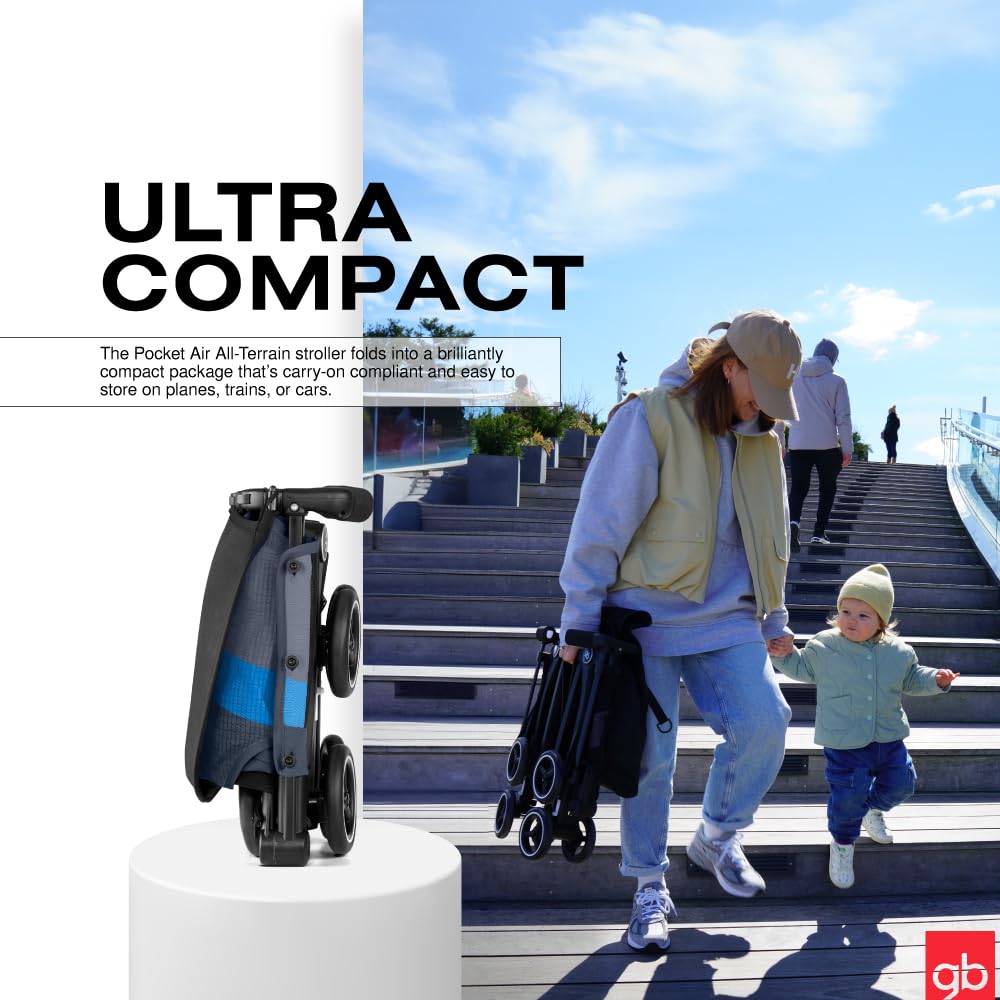 GB Pockit Air All-Terrain Ultra Compact Lightweight Travel Stroller - Breathable Fabric, Night Blue, 28x17.5x39.8 Inches - Perfect for Air Travel, City Walks & Outdoor Adventures