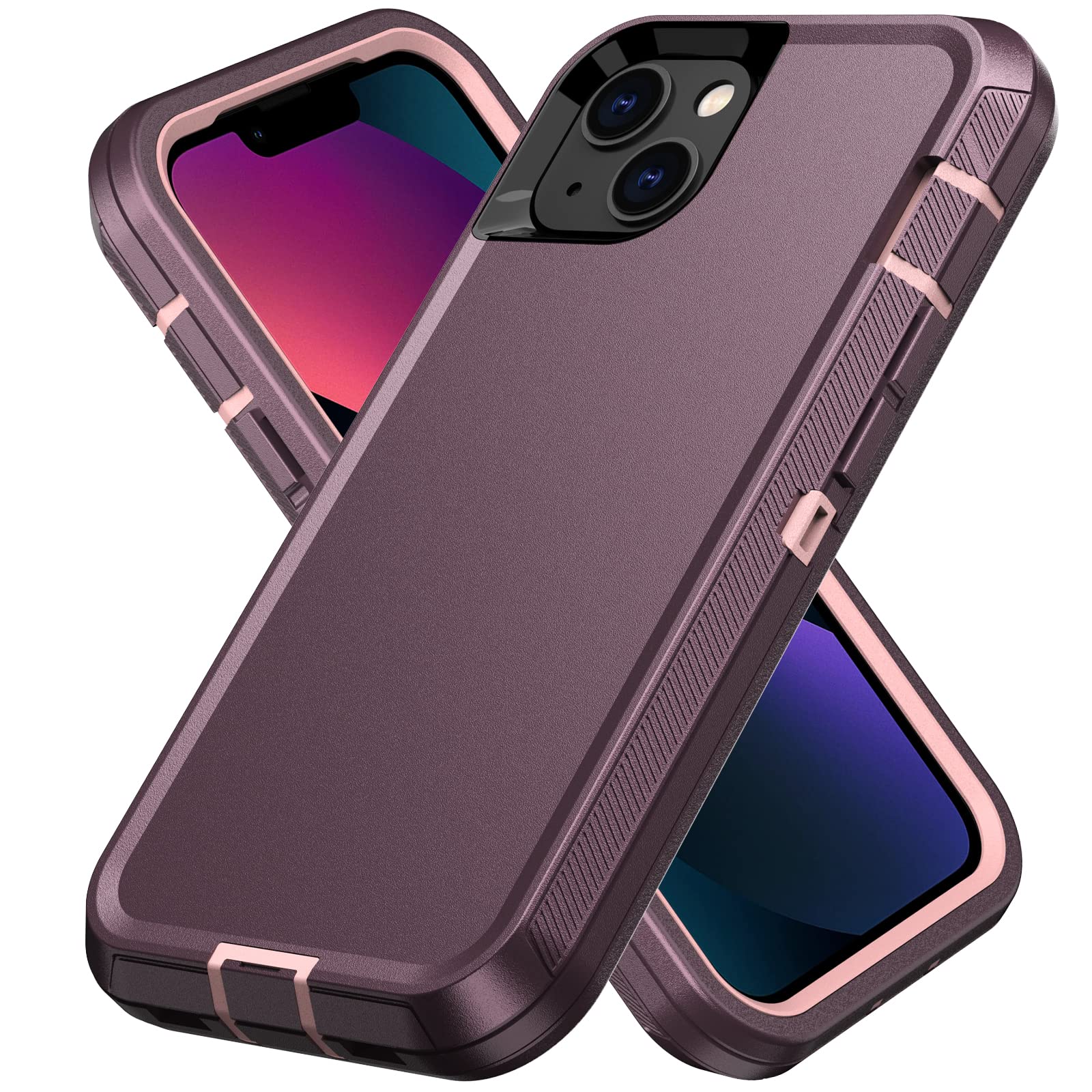 Military Grade Shockproof iPhone 13 Case - 3 Layer Full Body Protection Rugged Hard Cover for iPhone 13 6.1 Inch (Purple & Pink) | Perfect for Outdoor Adventures, Construction Work & Active Lifestyles