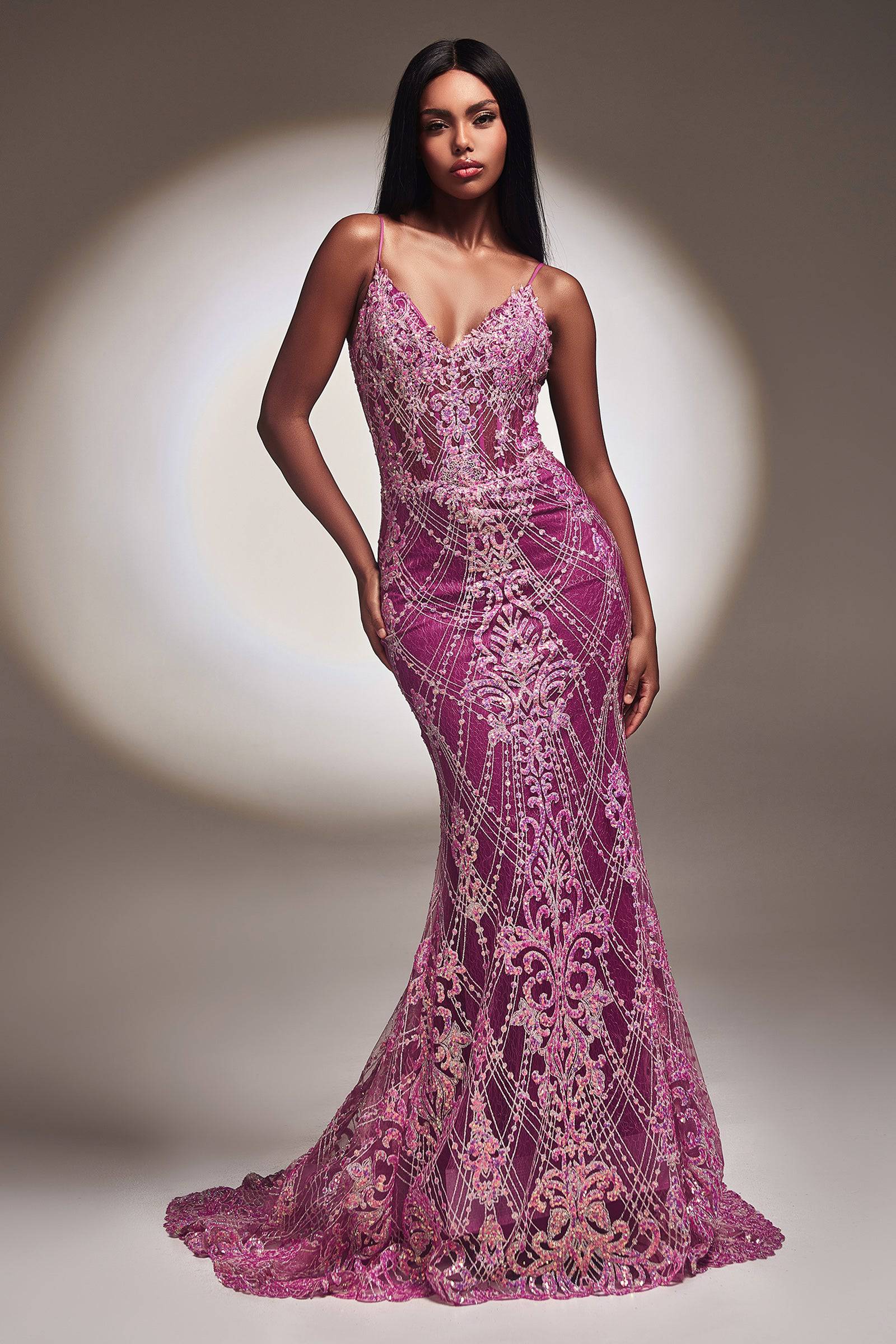 Cinderella Divine CC2168 Amethyst Mermaid Prom Dress with Extravagant Lace & Sequin Embroidery - Perfect for Homecoming, Quinceañera & Evening Galas