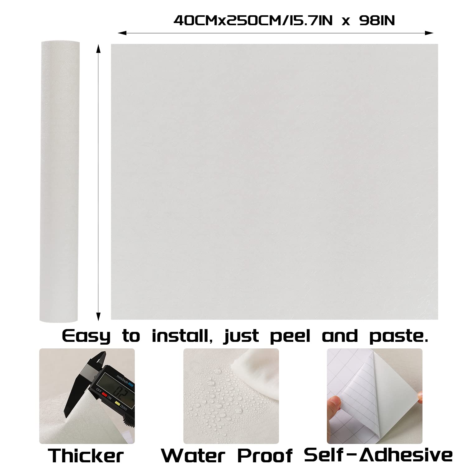 Peel and Stick Wallpaper - 15.7 x 98 Inch Self Adhesive Wallpaper for Home Decor | Easy to Apply Rice White Silk Contact Paper for Walls, Tables, Doors & Stand Liners | Perfect for Bedroom, Kitchen & Office Makeover