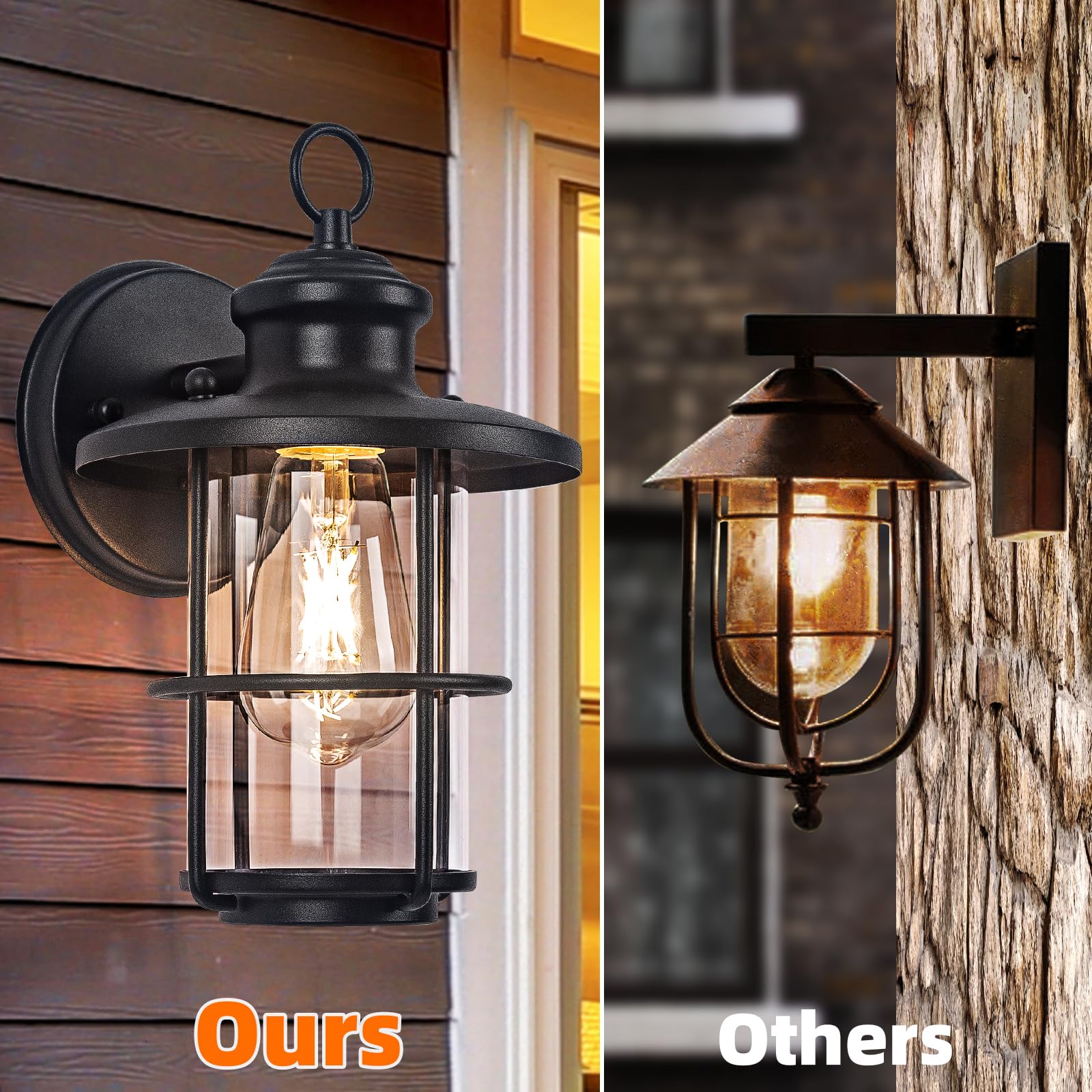 2 Pack Outdoor Wall Sconce Lights - Waterproof Exterior Light Fixtures with Clear Glass Shade, Rust-Resistant Porch Lighting (E26 Base) - Perfect for Patio, Garden, Deck & Entryway Lighting