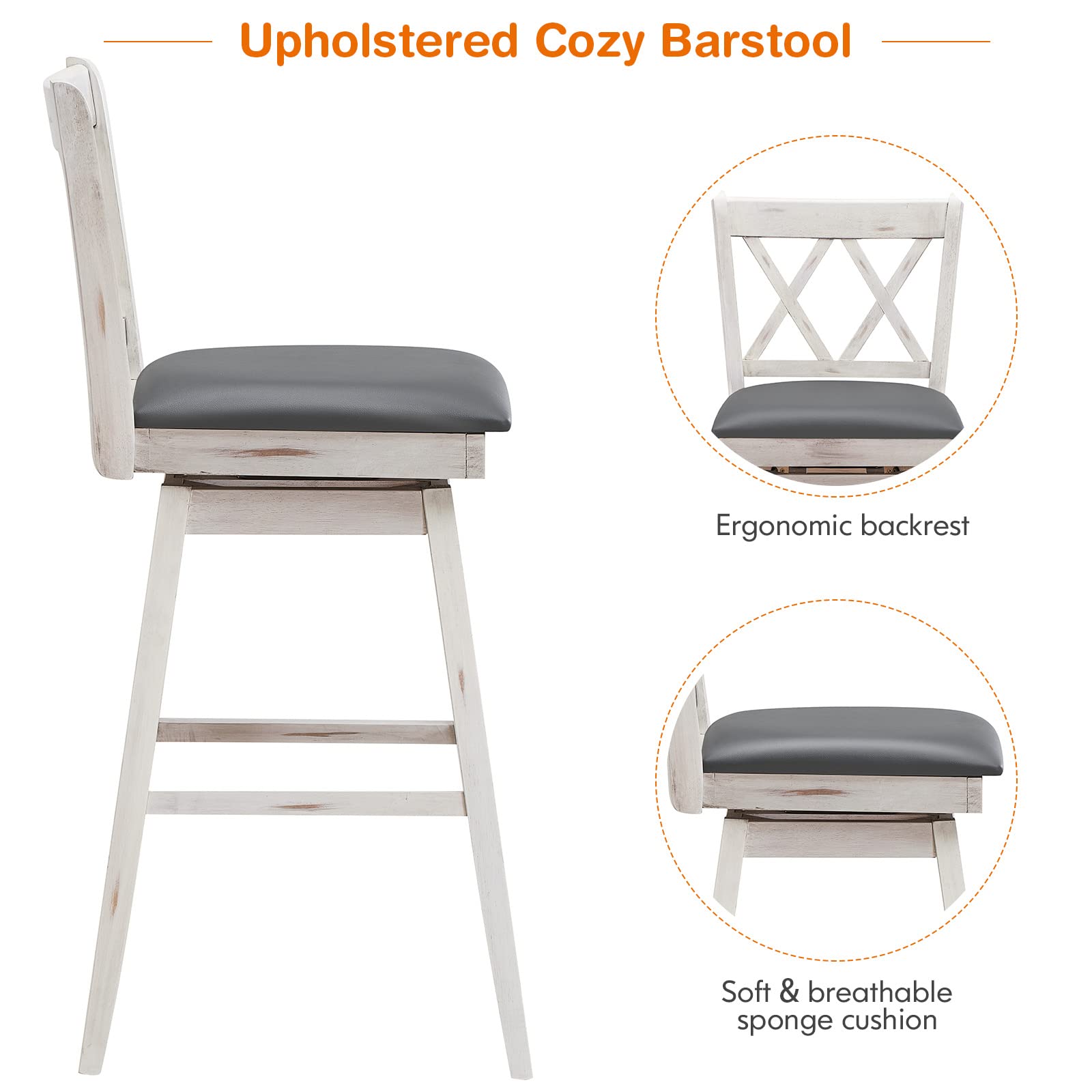 COSTWAY 4-Piece Swivel Bar Stool Set with Footrest - 29.5