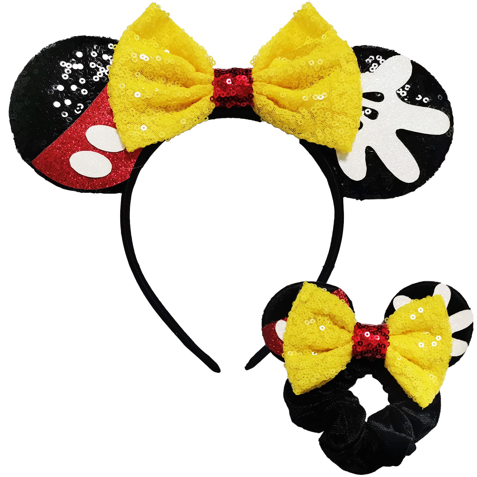 Disney Mouse Ears Headbands with Shiny Bows - Glitter Party Princess Hair Accessories for Girls | Birthday, Cosplay, Theme Park & Special Occasion Wear