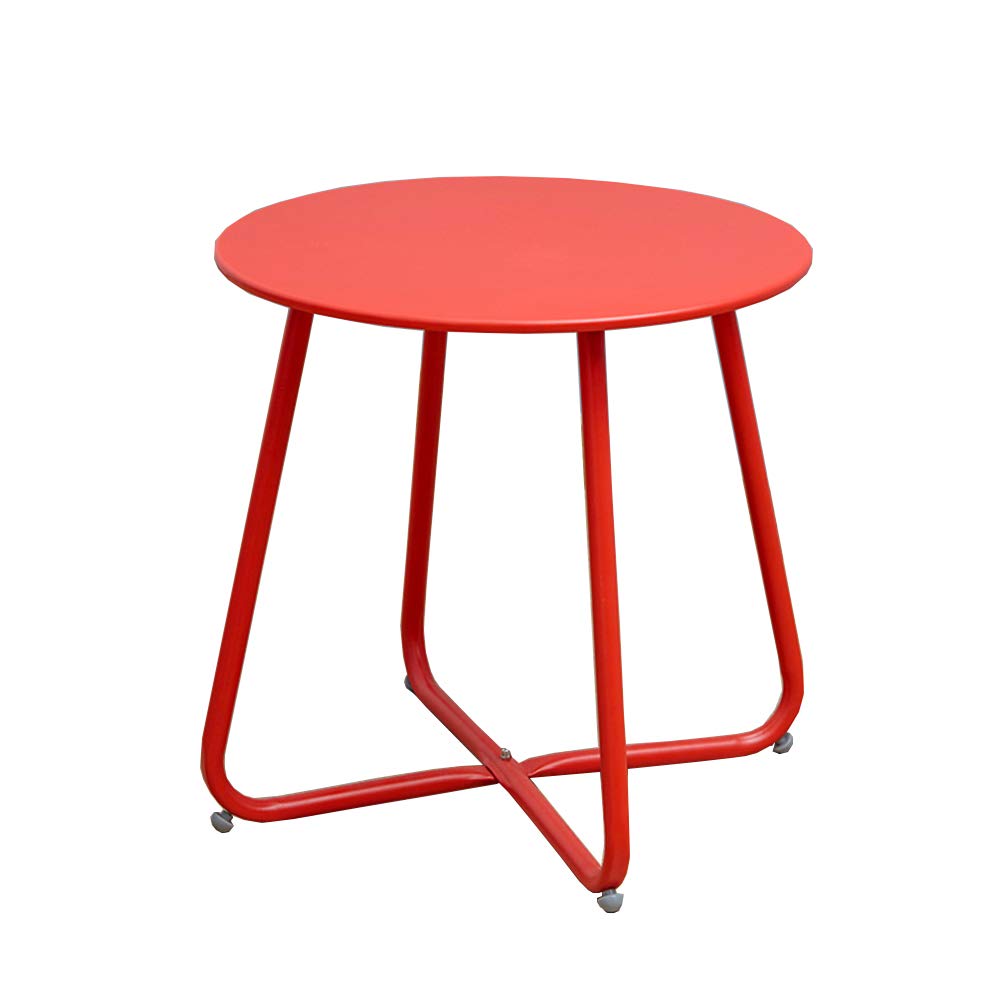 Round Mini Side Table - 18 Inch Small Coffee Table for Living Room, Balcony, Bedroom, Office - Compact Corner Table with Sturdy Metal Base (Red) - Perfect for Reading Nook, Patio Decor or Nightstand
