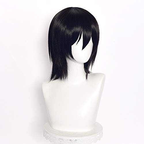 Aicos Anime Short Black Cosplay Wig for Men - Stylish Black Anime Hair Wig with Free Cap for Cosplay, Halloween, Costume Parties & Conventions