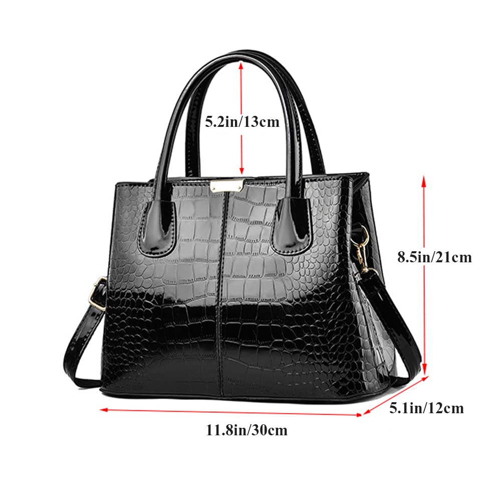 Luxury Women's Handbags - Top Handle Patent Leather Satchel with Crocodile Pattern, Fashion Tote & Shoulder Crossbody Bag for Work, Travel & Daily Use
