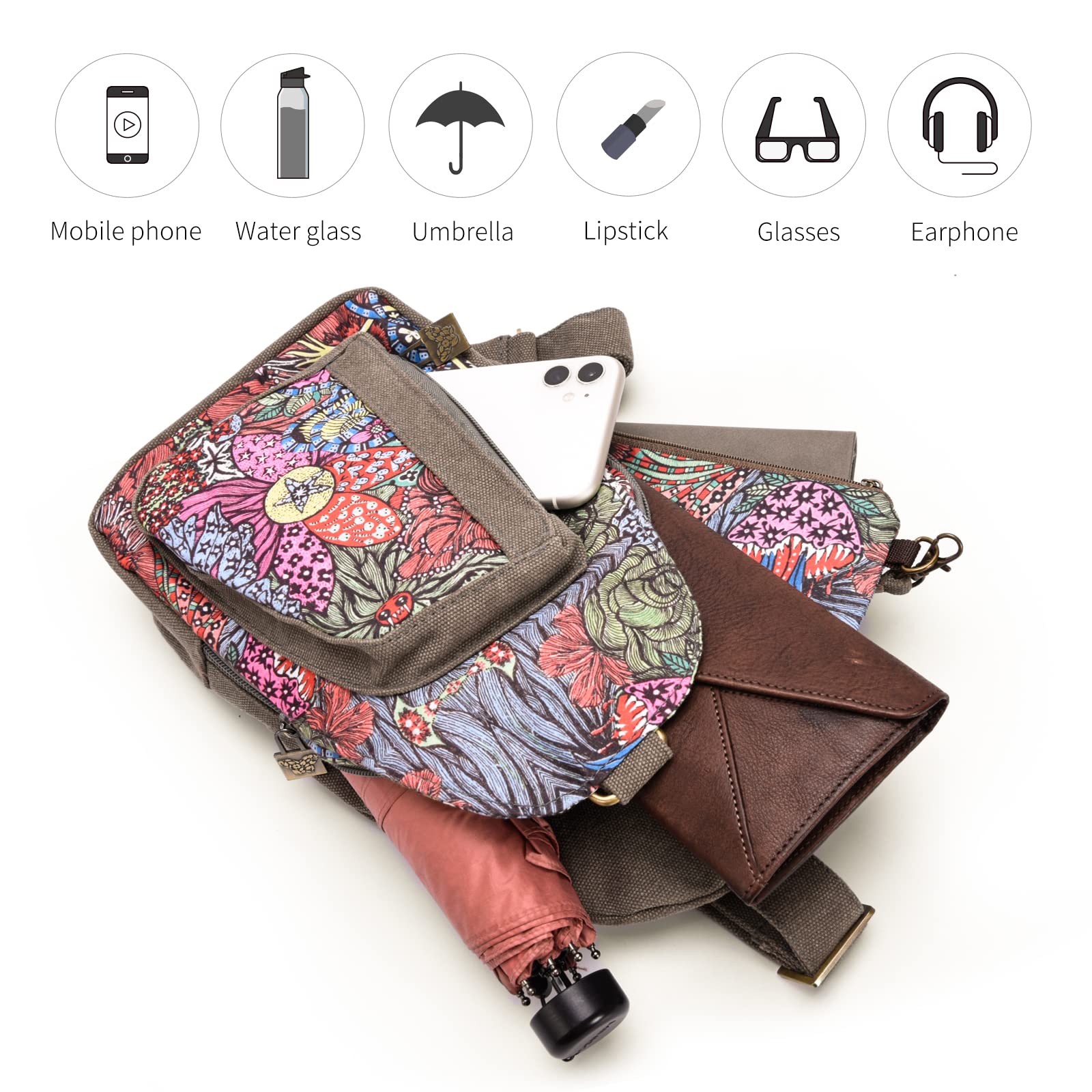 Black Butterfly Canvas Chest Bag - Small Crossbody Pack for Travel, Hiking & Outdoor Adventures - Adjustable Shoulder Strap for Comfort & Style