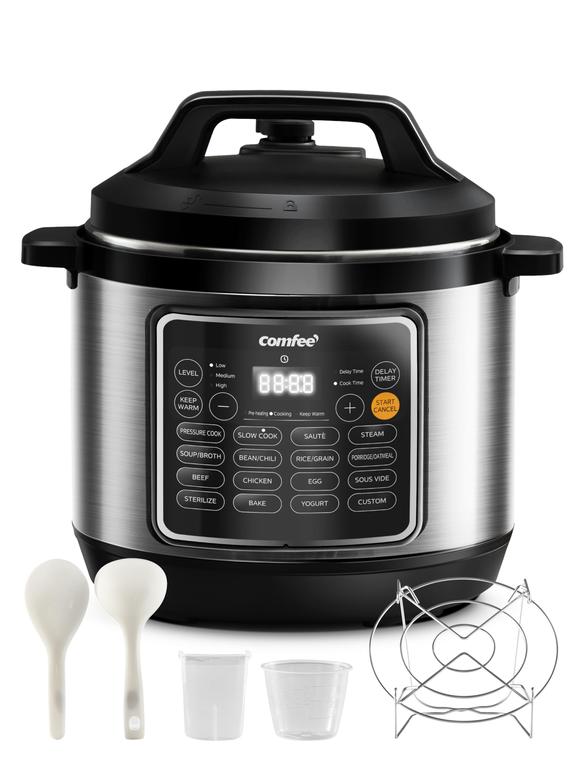 COMFEE’ 8 Quart Electric Pressure Cooker with 16-in-1 Multi-Cooker Functions, Non-Stick Ceramic Inner Pot for Rice, Yogurt, Slow Cooking & Sautéing - Perfect for Meal Prep, Family Dinners & Healthy Cooking